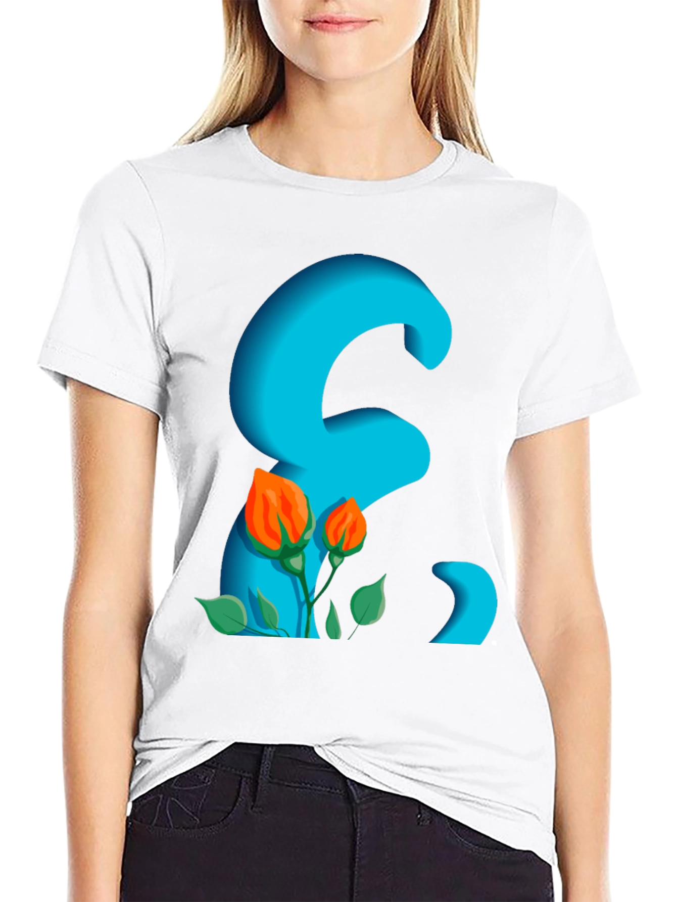 Floral Letter Graphic Black T-Shirt
