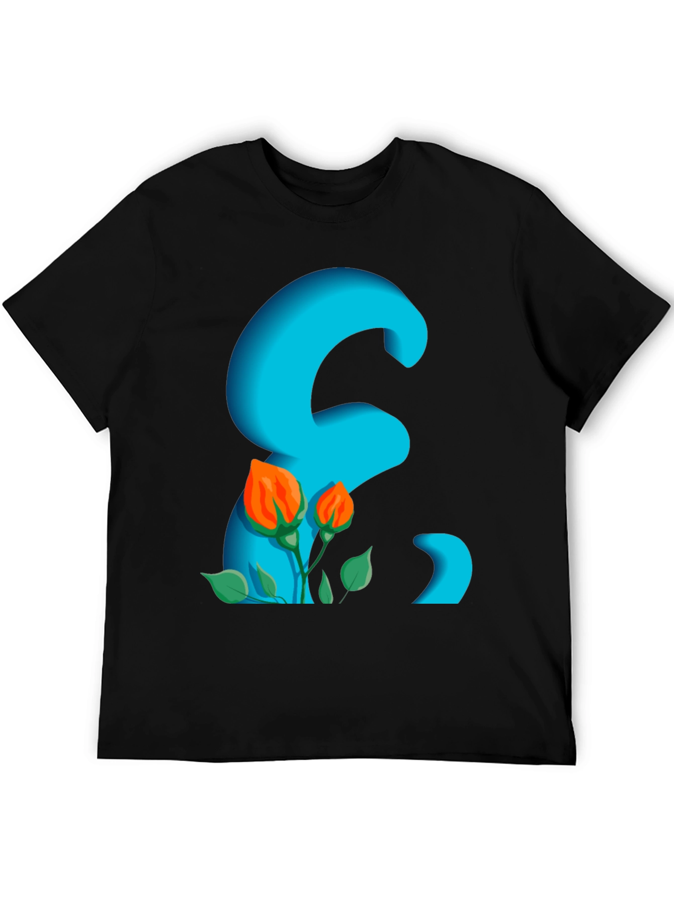 Floral Letter Graphic Black T-Shirt