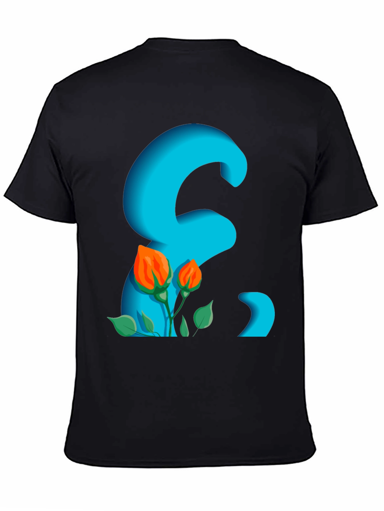 Floral Letter Graphic Black T-Shirt