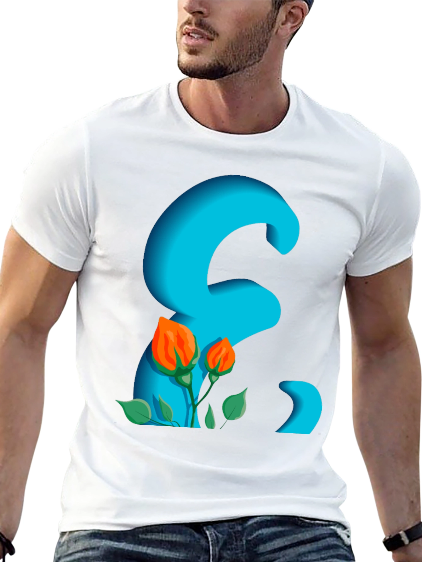 Floral Letter Graphic Black T-Shirt