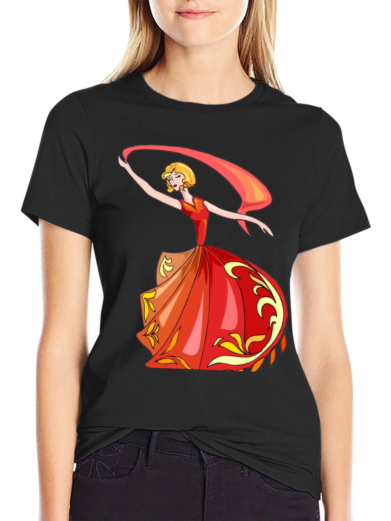 Elegant Dancer Graphic Black Tee