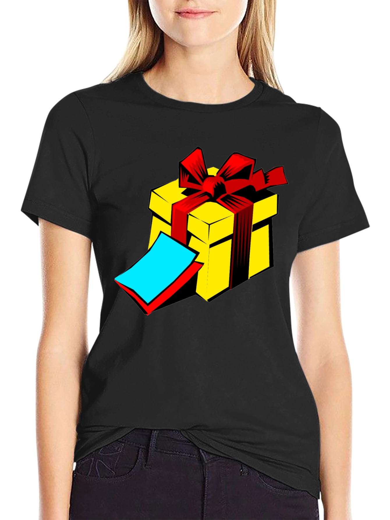 Gift Box Graphic Tee - Black Cotton T-Shirt