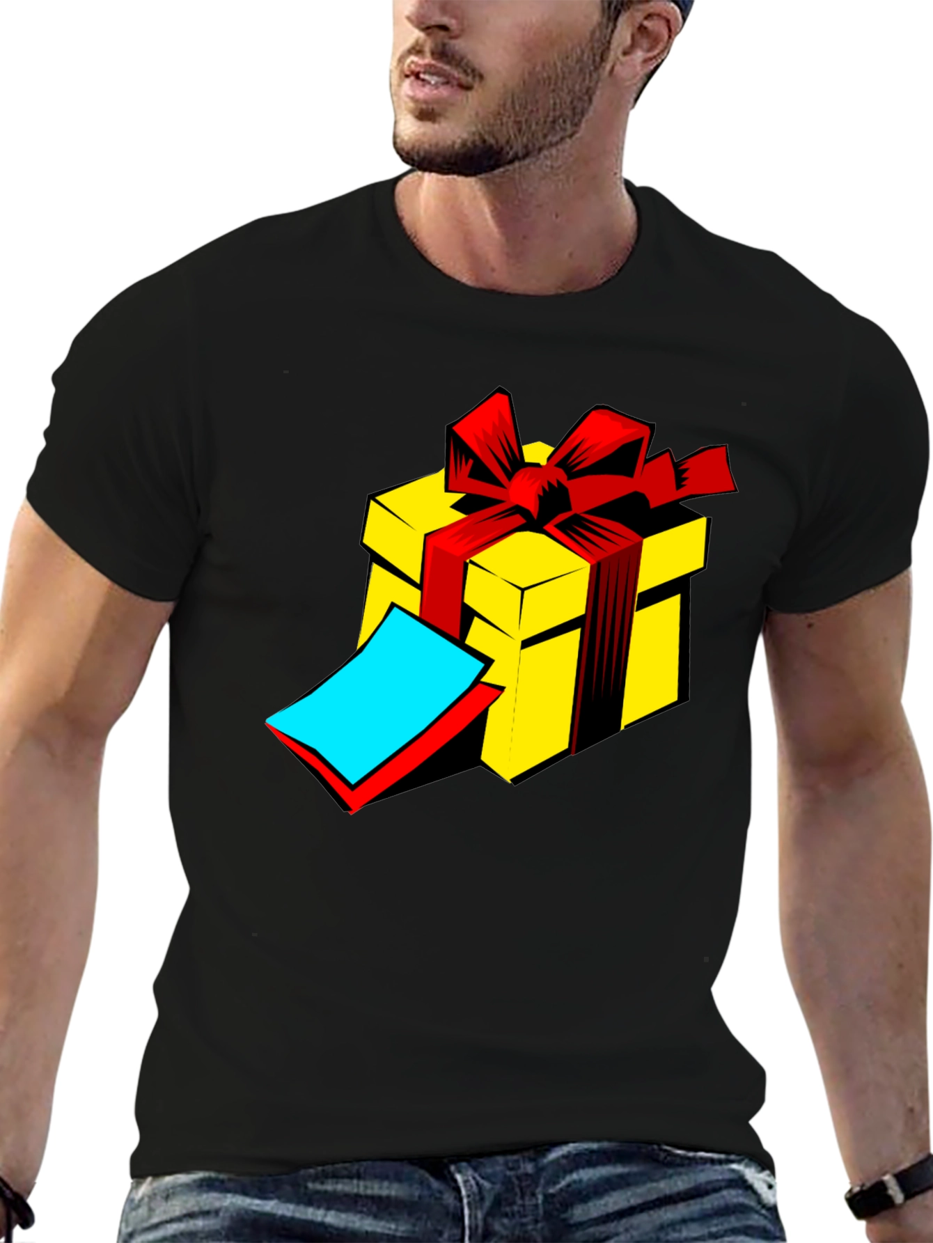 Gift Box Graphic Tee - Black Cotton T-Shirt