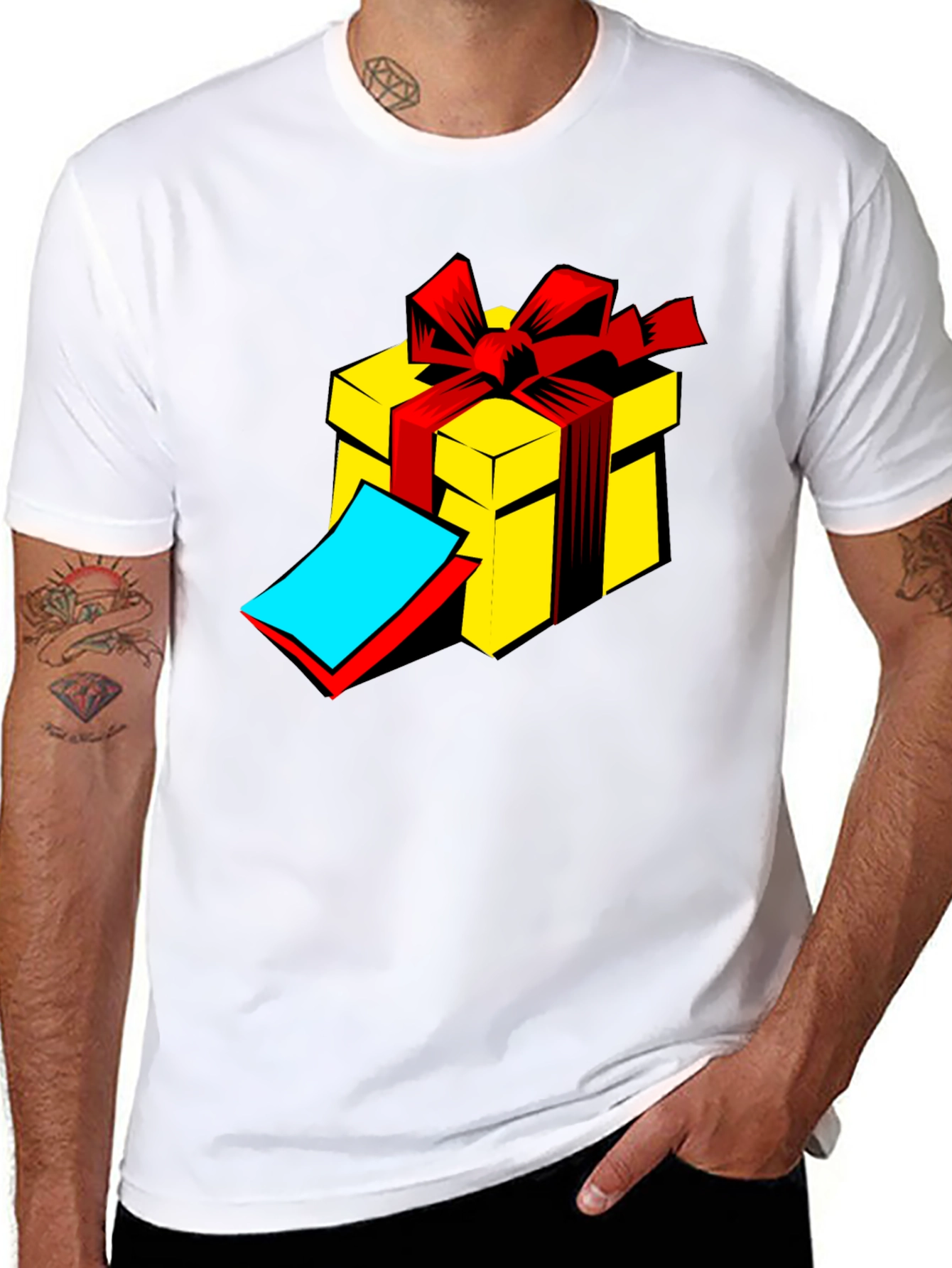 Gift Box Graphic Tee - Black Cotton T-Shirt