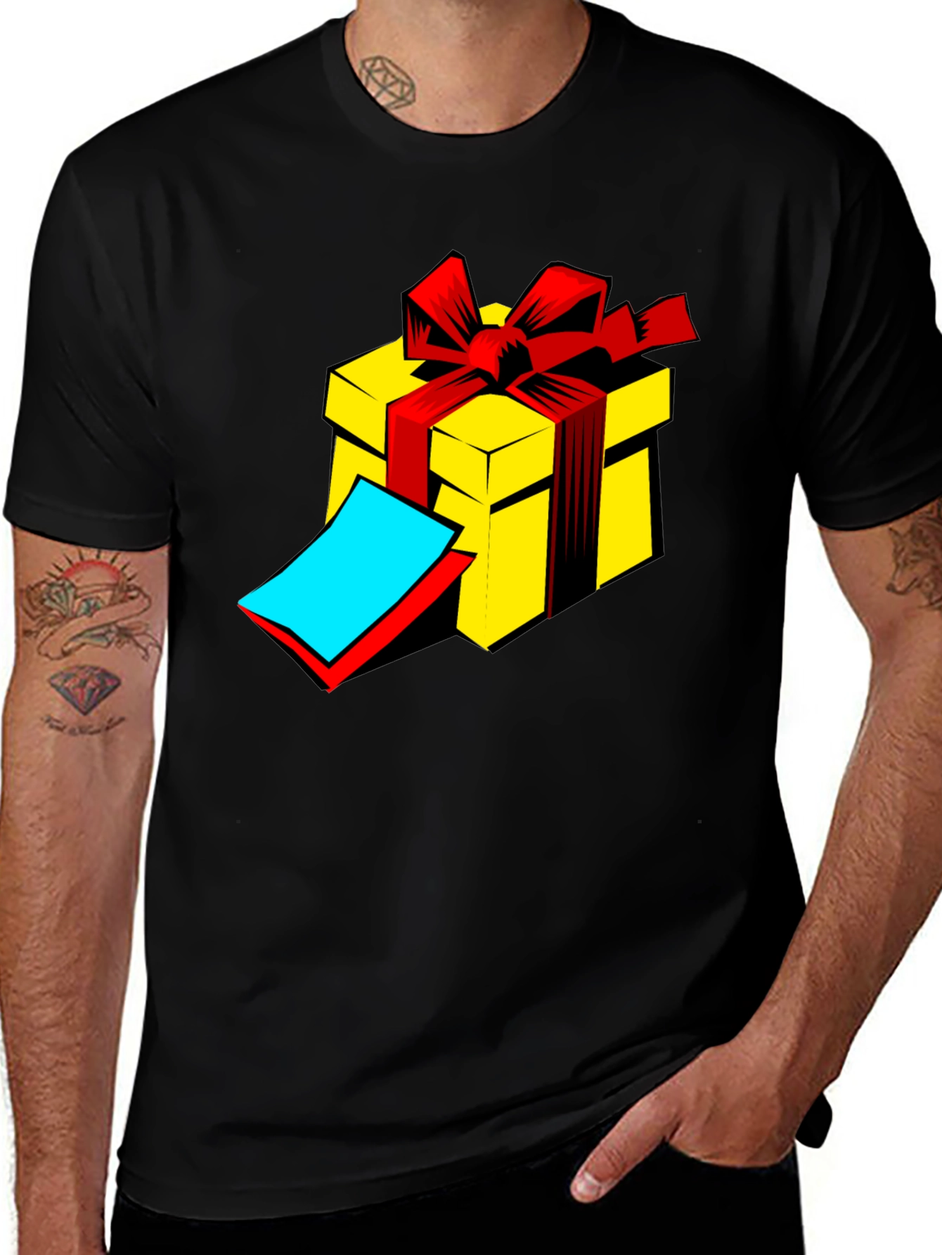 Gift Box Graphic Tee - Black Cotton T-Shirt
