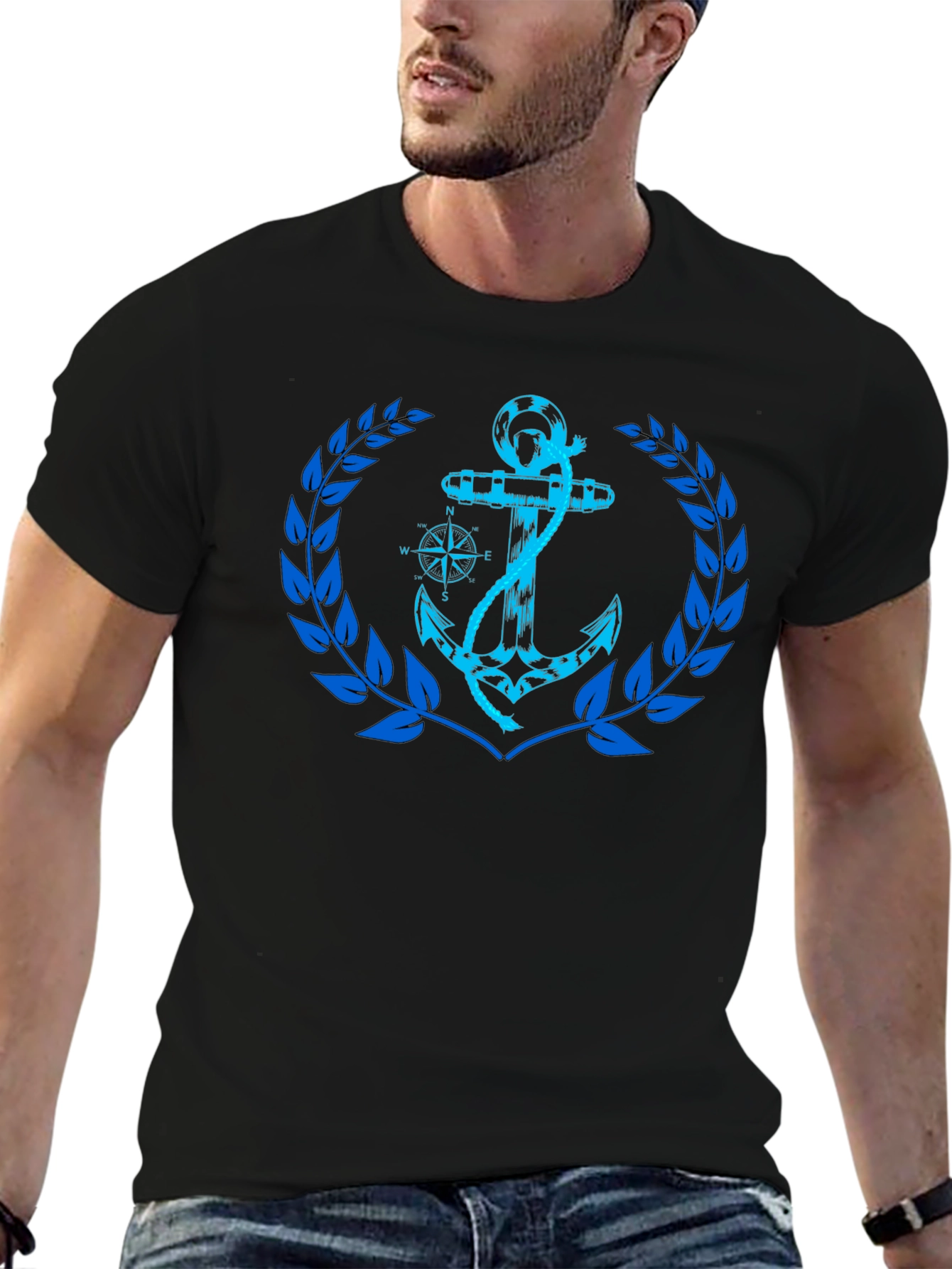 Nautical Anchor Graphic Black T-Shirt