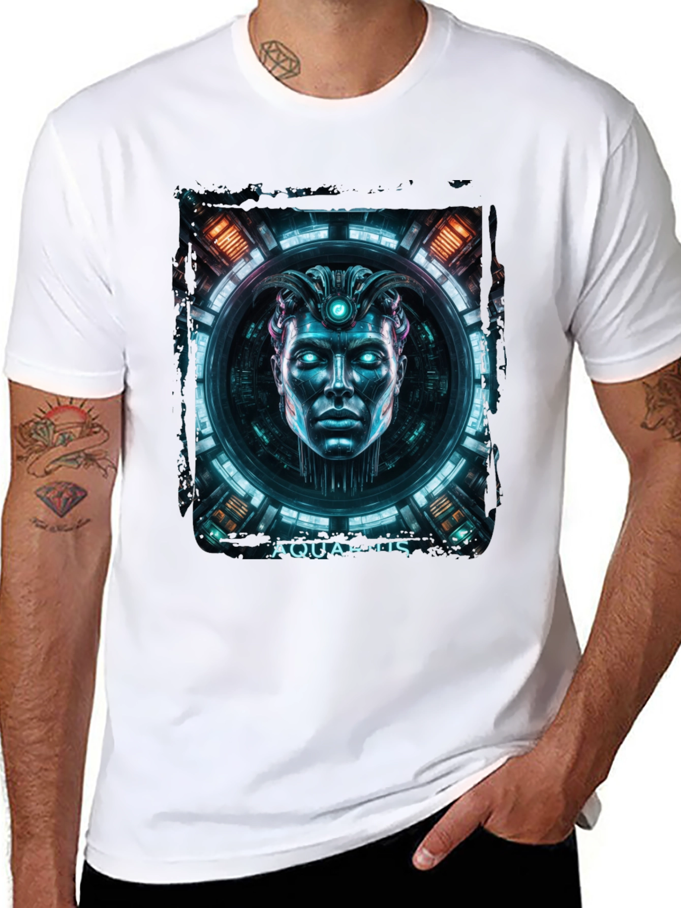 Futuristic Aquarius Graphic Tee - Black