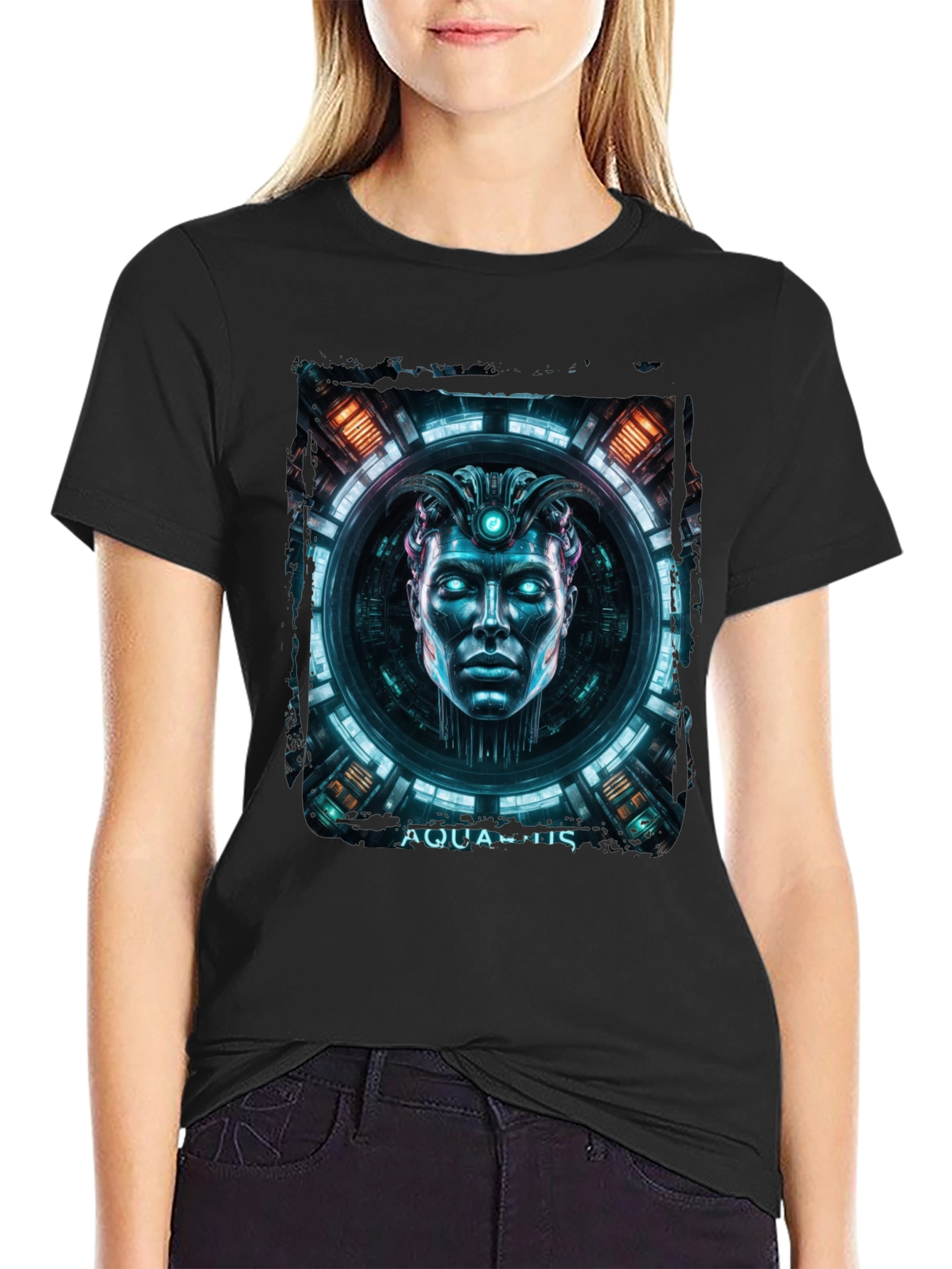 Futuristic Aquarius Graphic Tee - Black