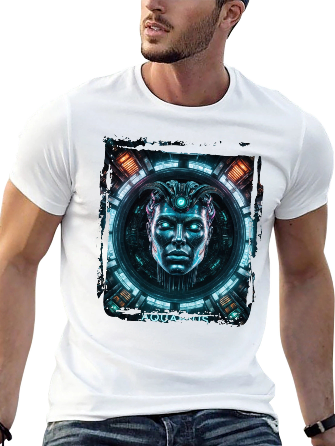 Futuristic Aquarius Graphic Tee - Black