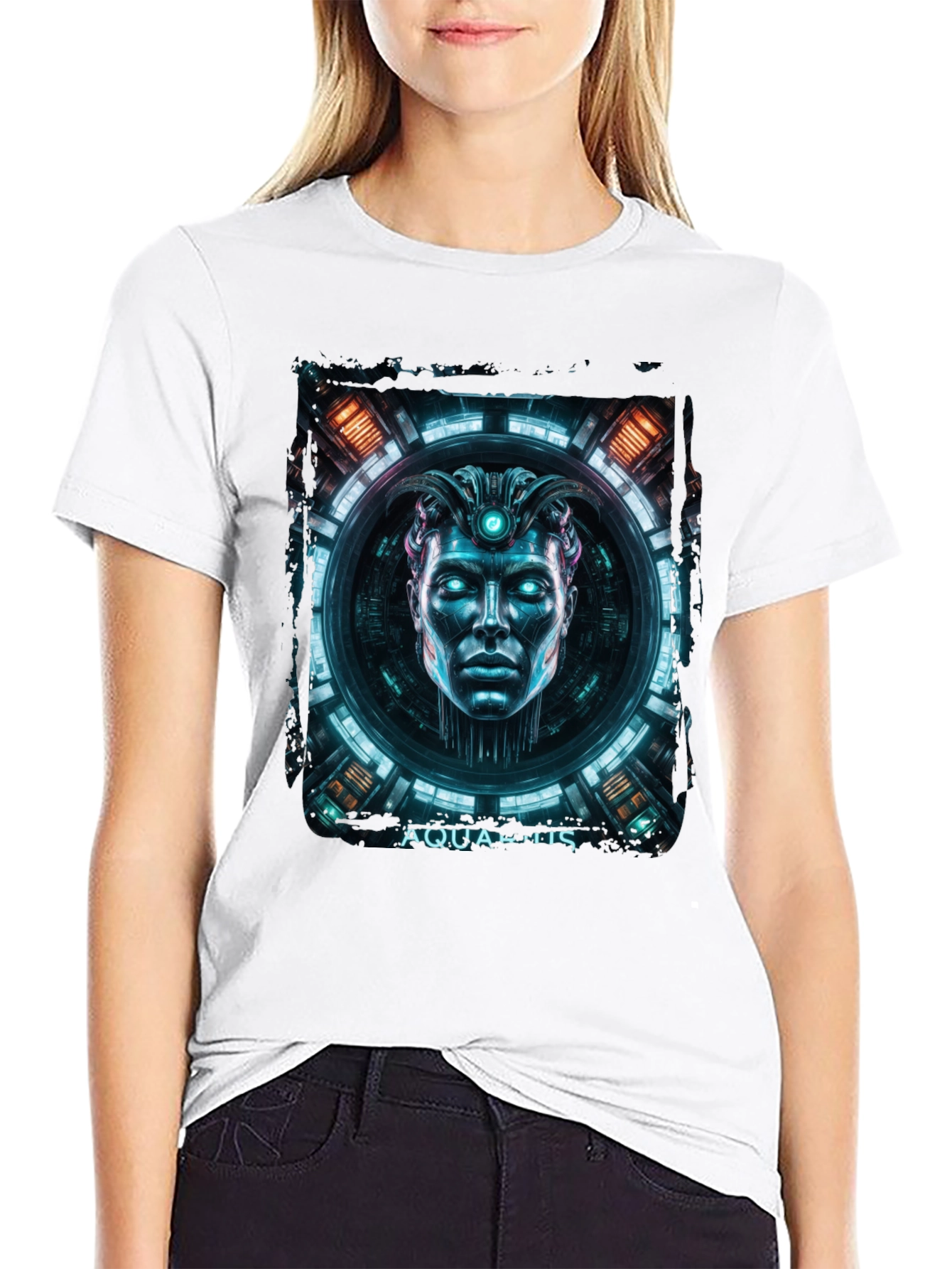 Futuristic Aquarius Graphic Tee - Black