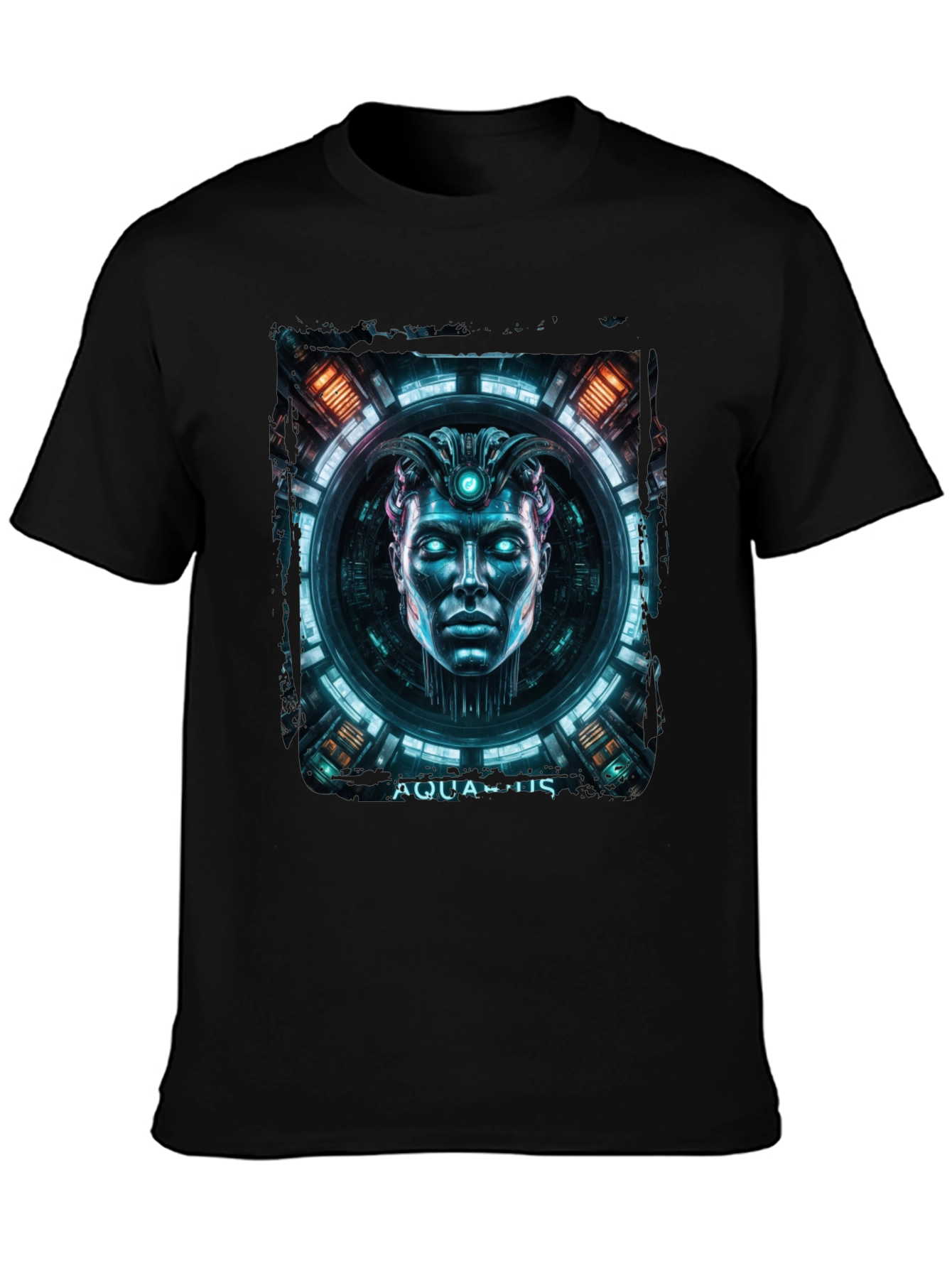 Futuristic Aquarius Graphic Tee - Black