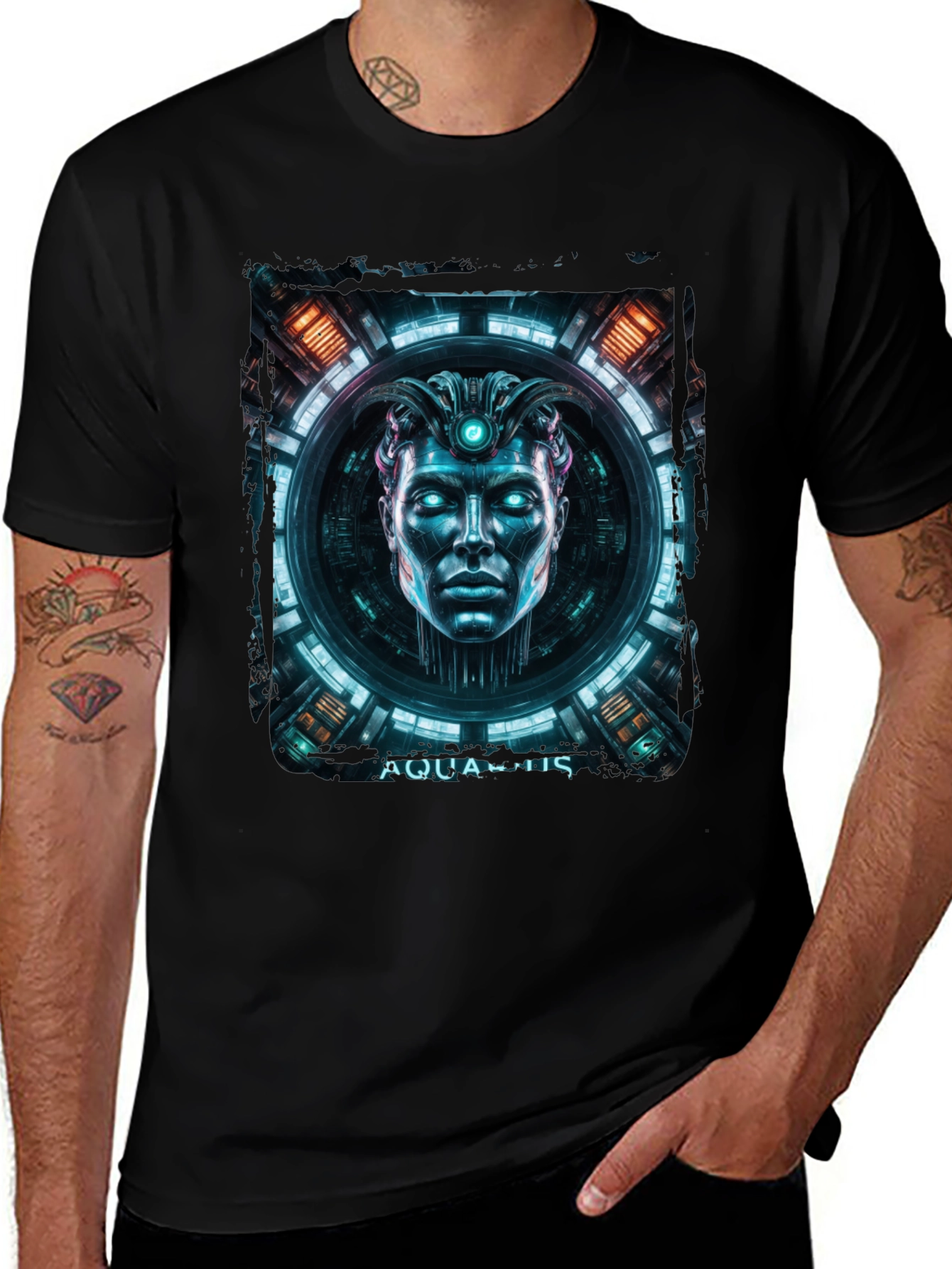 Futuristic Aquarius Graphic Tee - Black