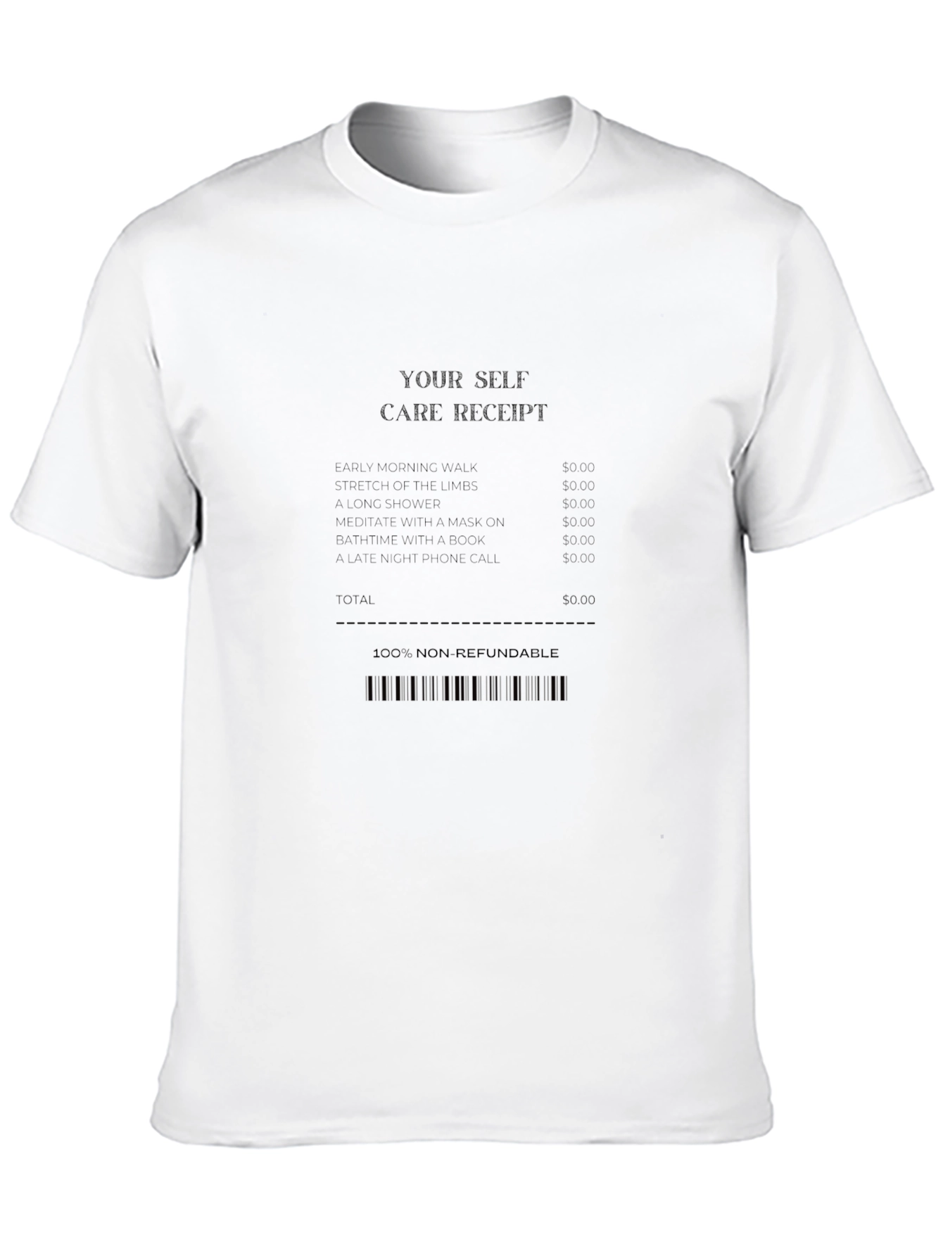 Self Care Receipt Black T-Shirt
