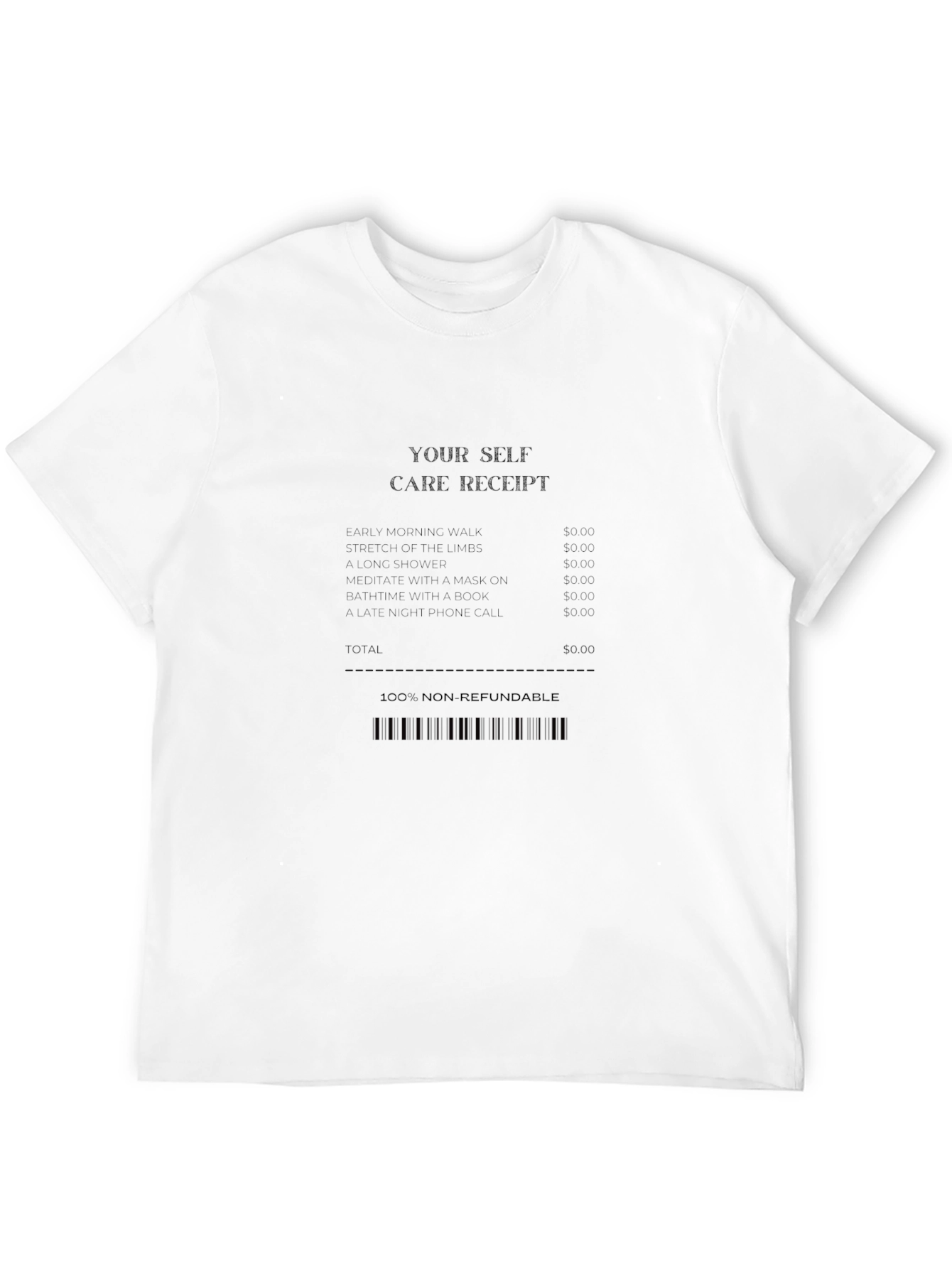 Self Care Receipt Black T-Shirt