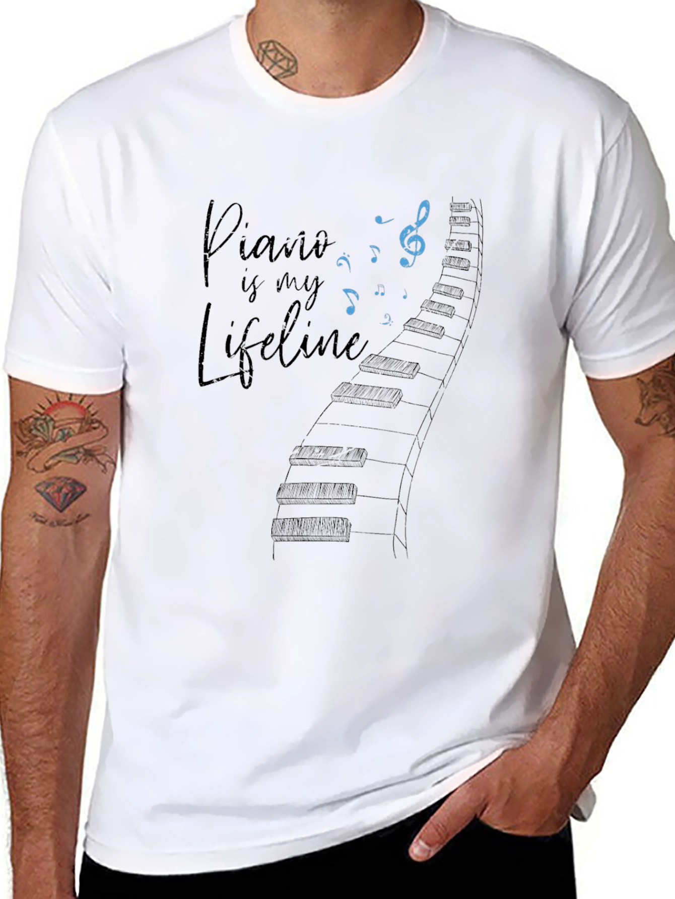 Piano is My Lifeline Black Graphic Tee
