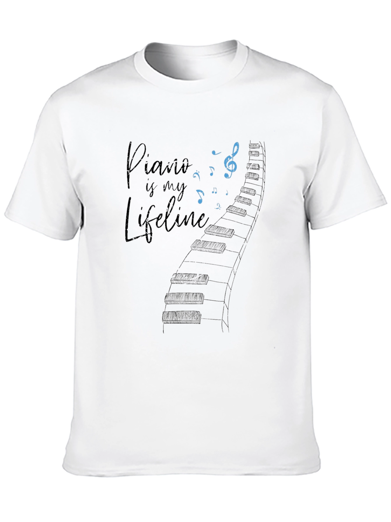 Piano is My Lifeline Black Graphic Tee