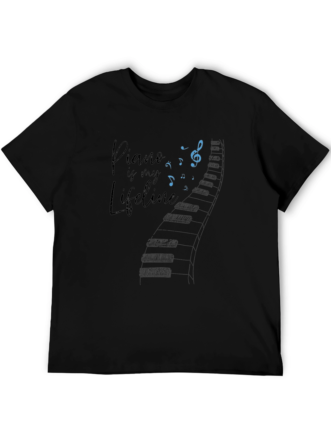 Piano is My Lifeline Black Graphic Tee