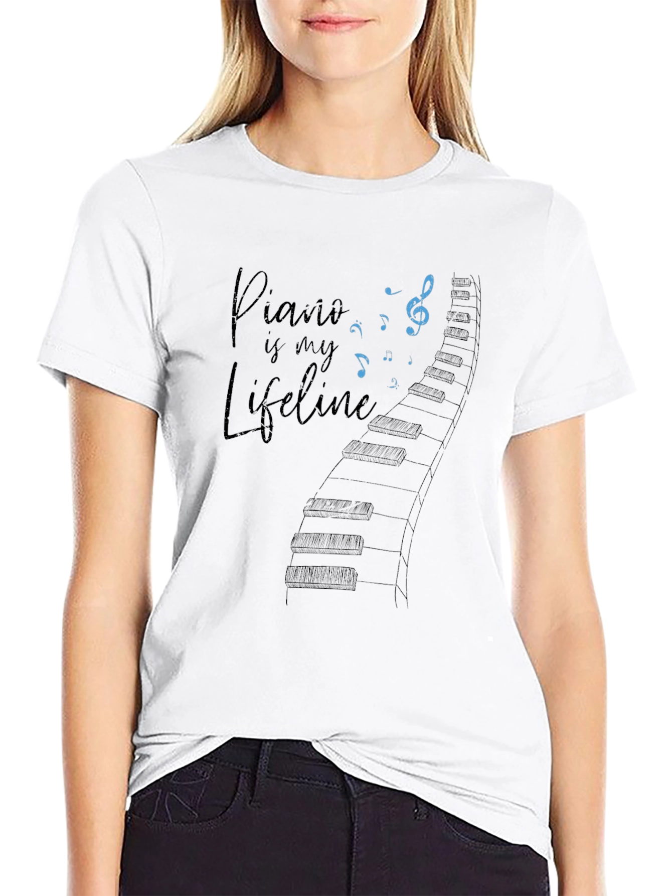 Piano is My Lifeline Black Graphic Tee