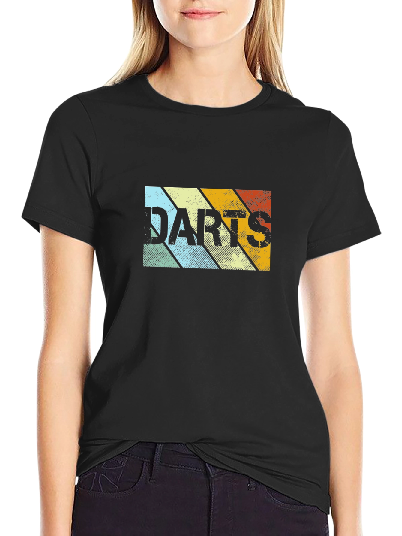 Retro Darts Graphic Tee - Black Cotton T-Shirt