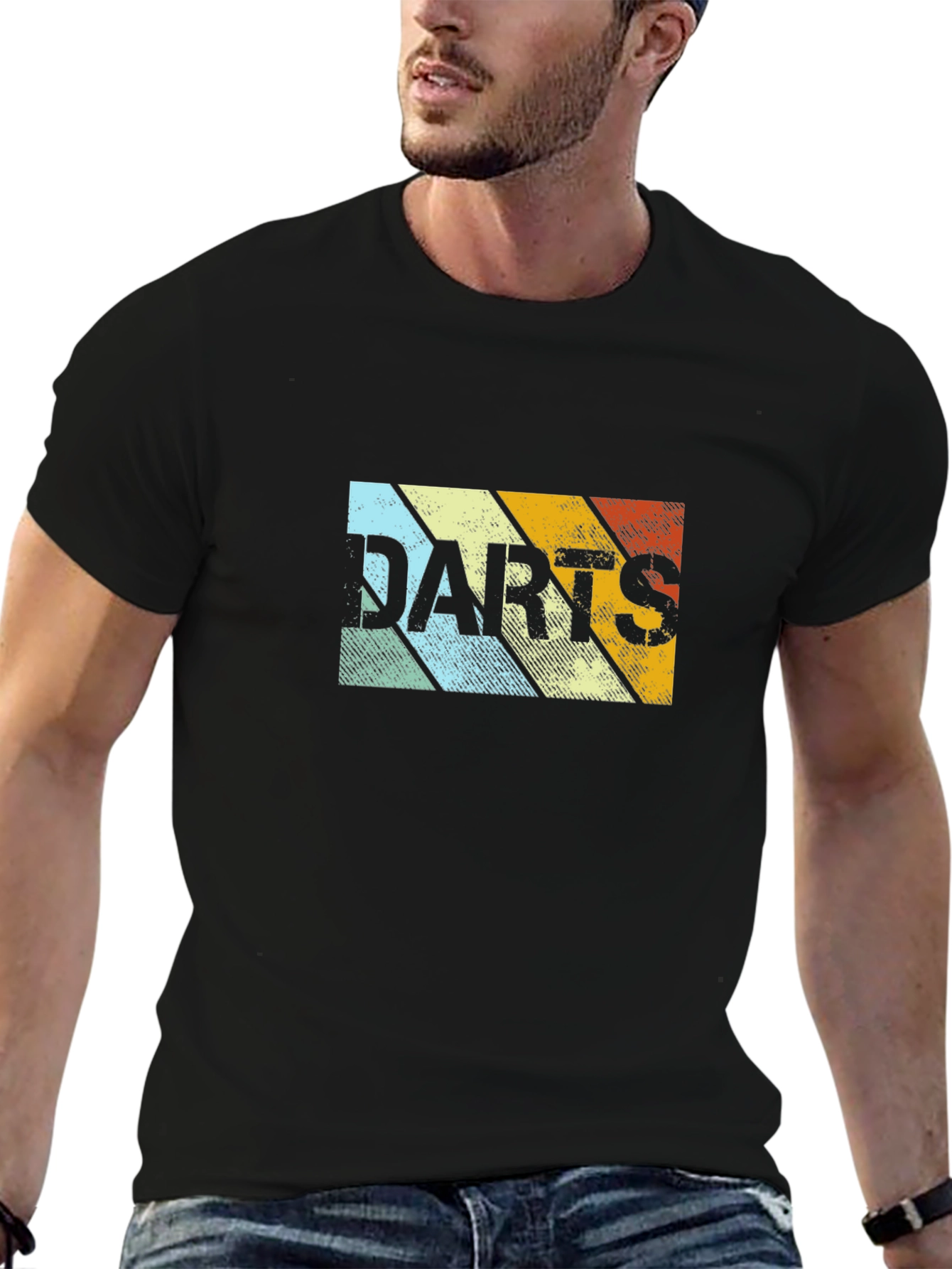 Retro Darts Graphic Tee - Black Cotton T-Shirt