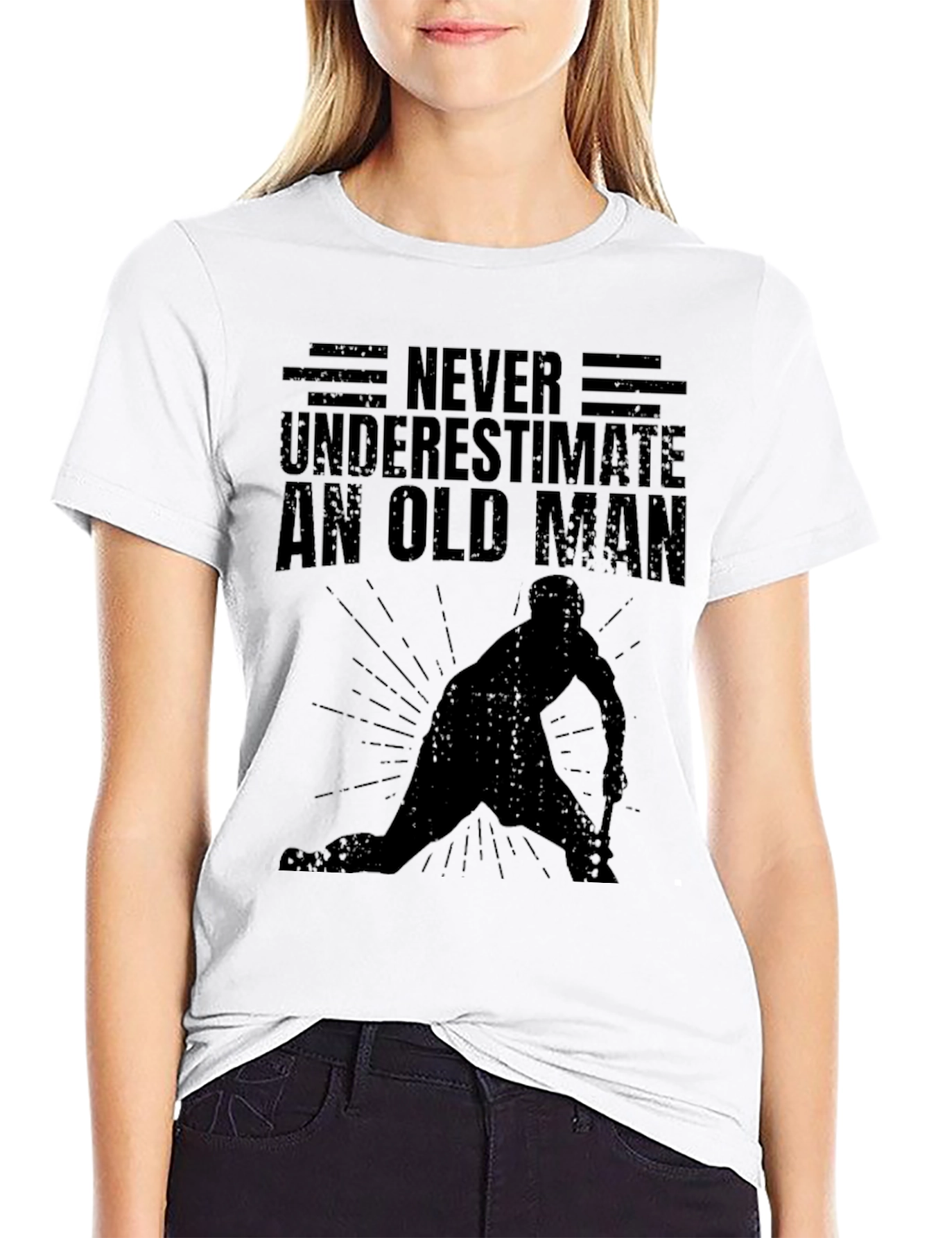 Never Underestimate An Old Man Hockey T-Shirt