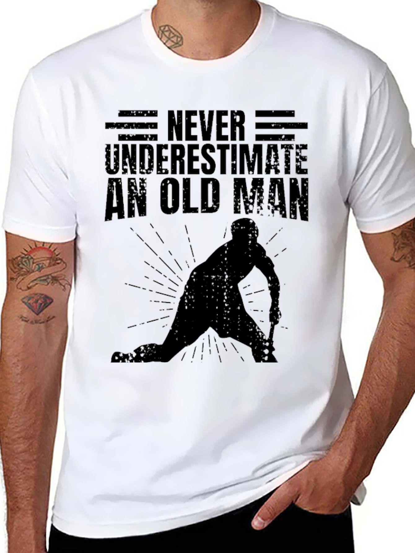 Never Underestimate An Old Man Hockey T-Shirt