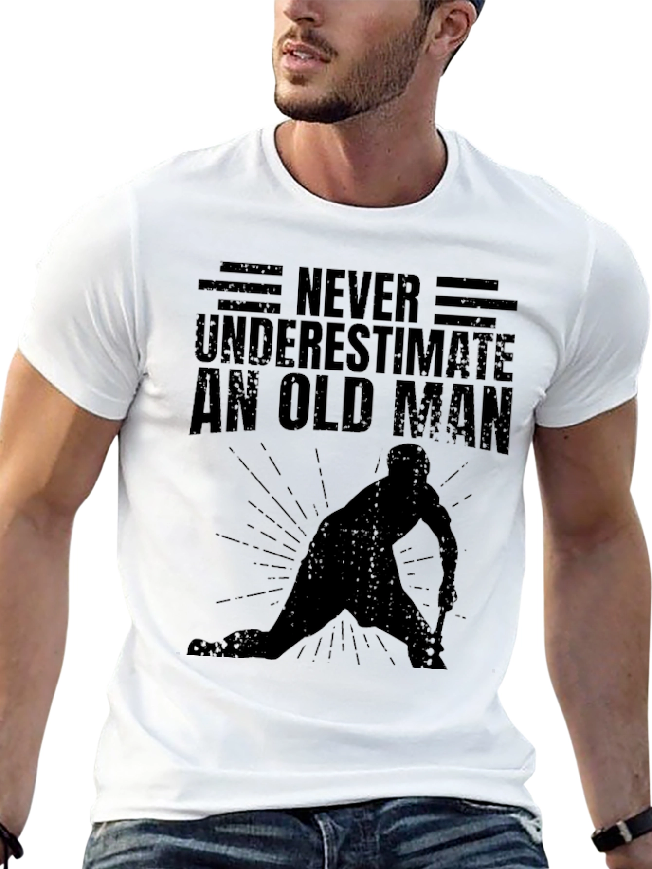 Never Underestimate An Old Man Hockey T-Shirt