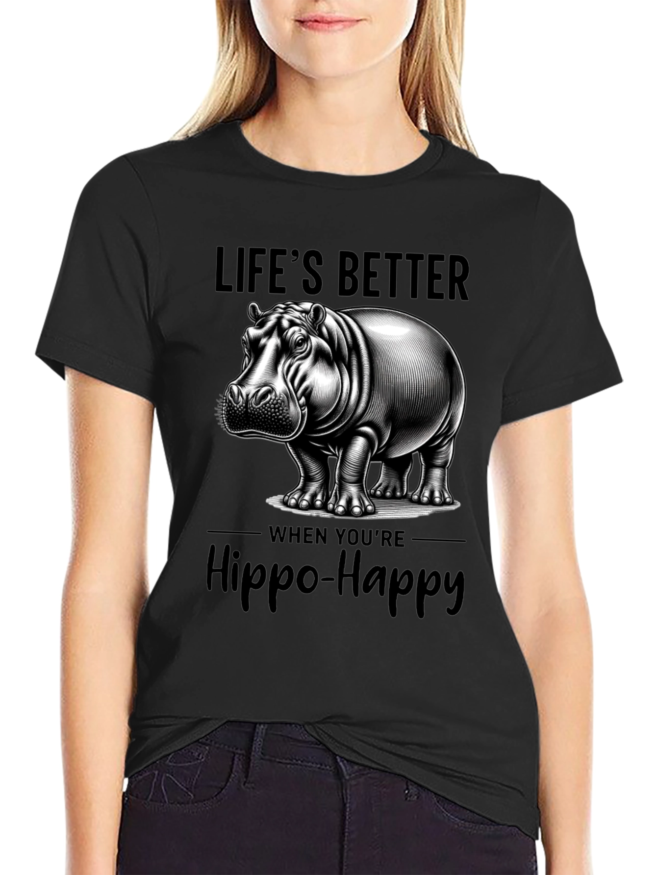 Lifes Better Hippo-Happy T-Shirt