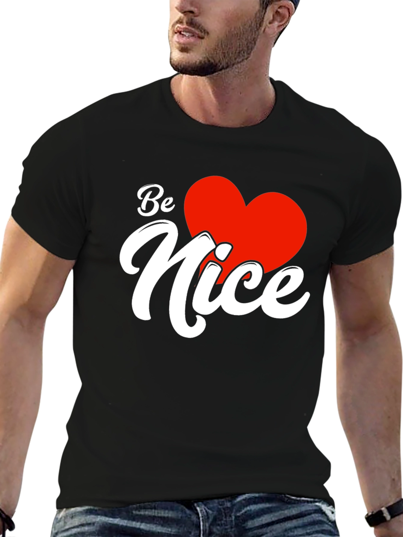 Be Nice Heart Graphic Black T-Shirt