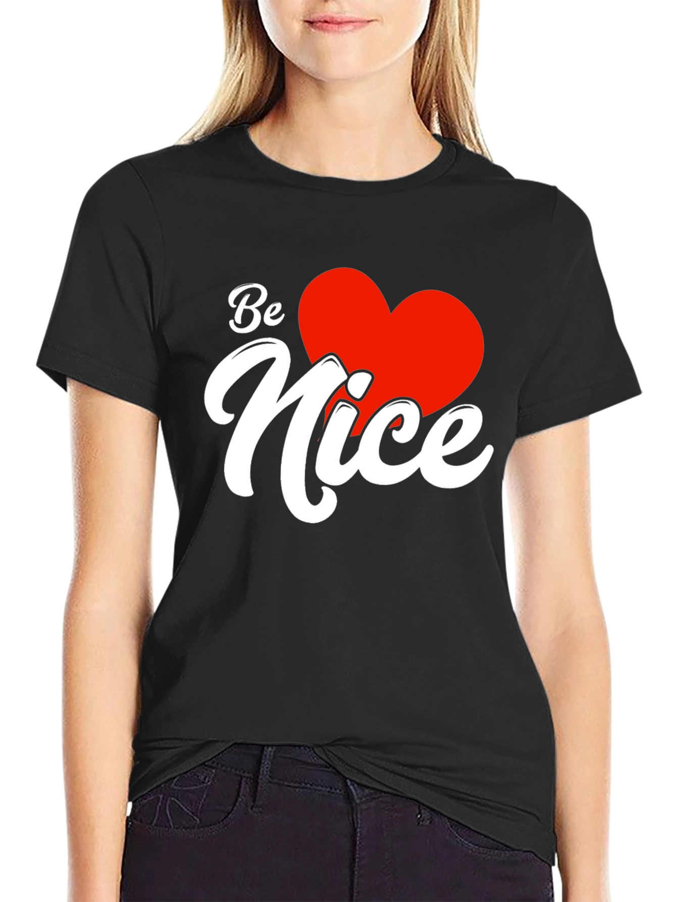 Be Nice Heart Graphic Black T-Shirt