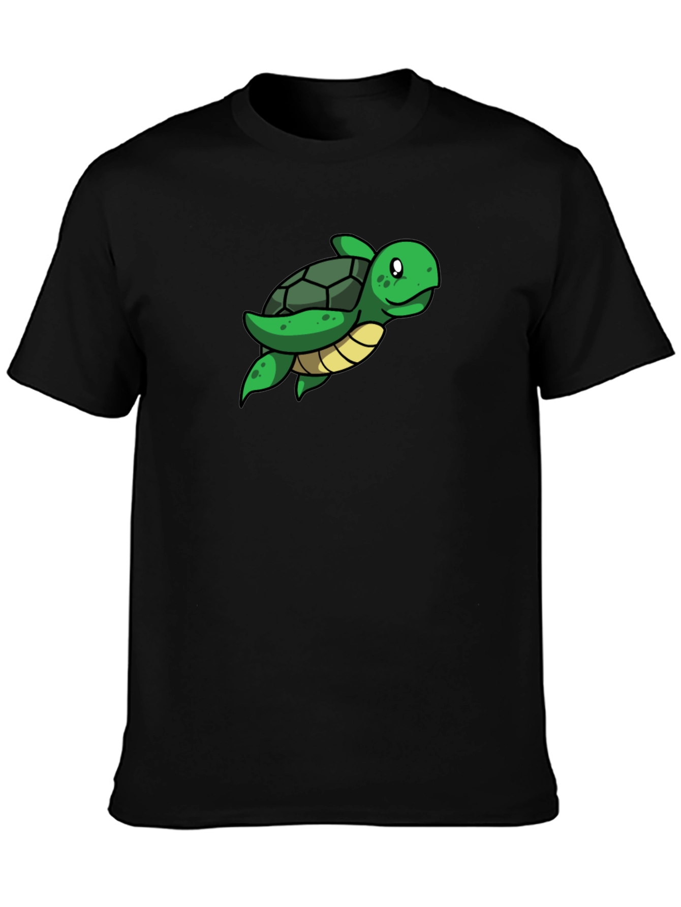Cute Turtle Graphic Tee - Black Cotton T-Shirt