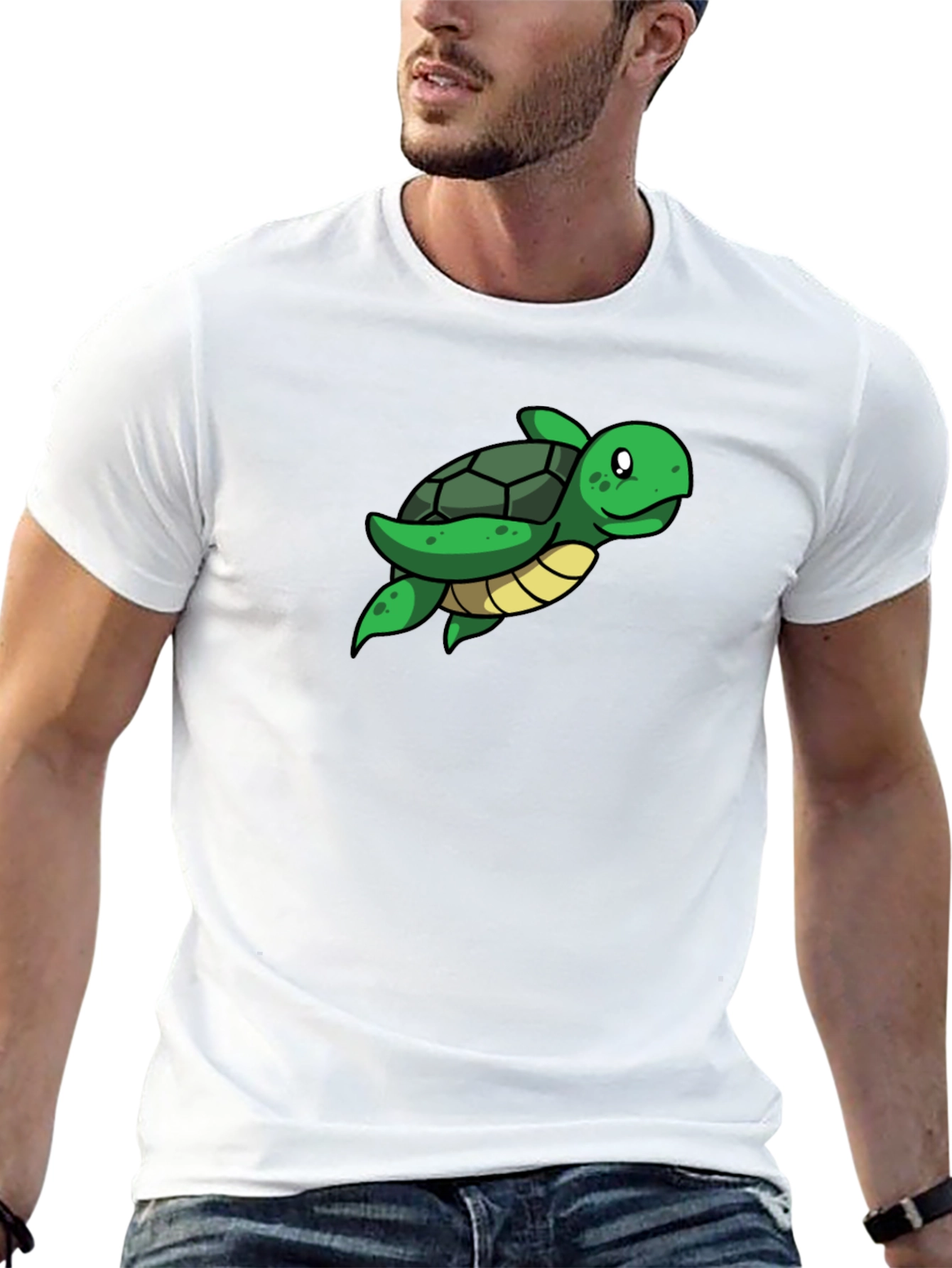 Cute Turtle Graphic Tee - Black Cotton T-Shirt