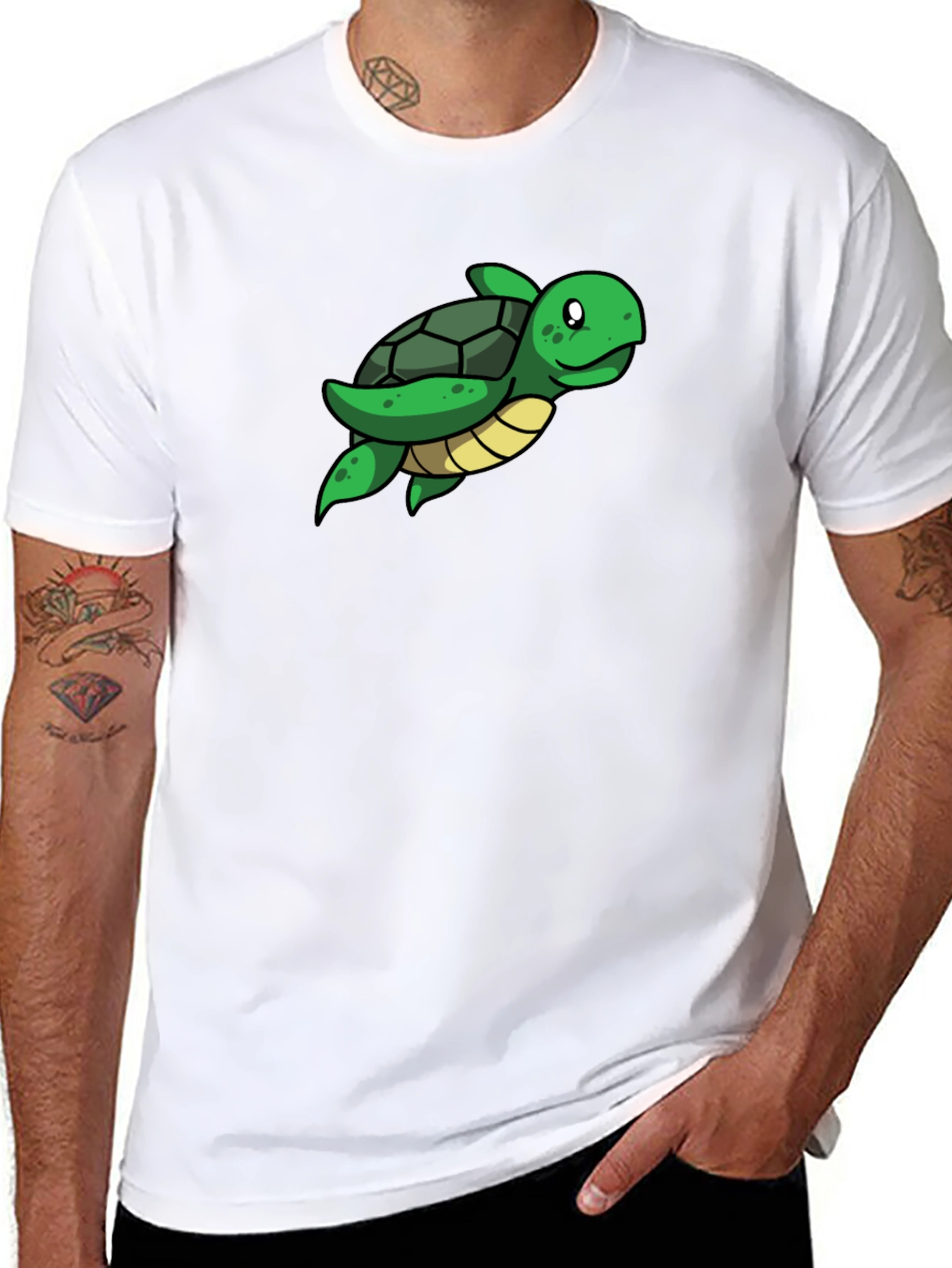 Cute Turtle Graphic Tee - Black Cotton T-Shirt