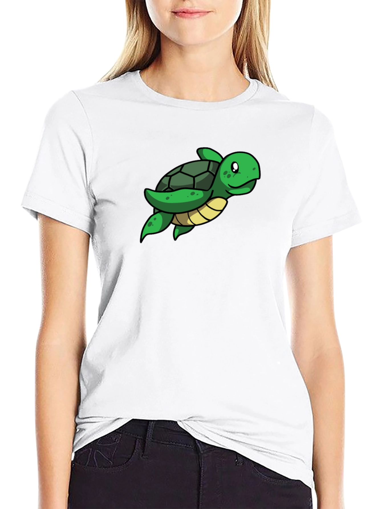 Cute Turtle Graphic Tee - Black Cotton T-Shirt