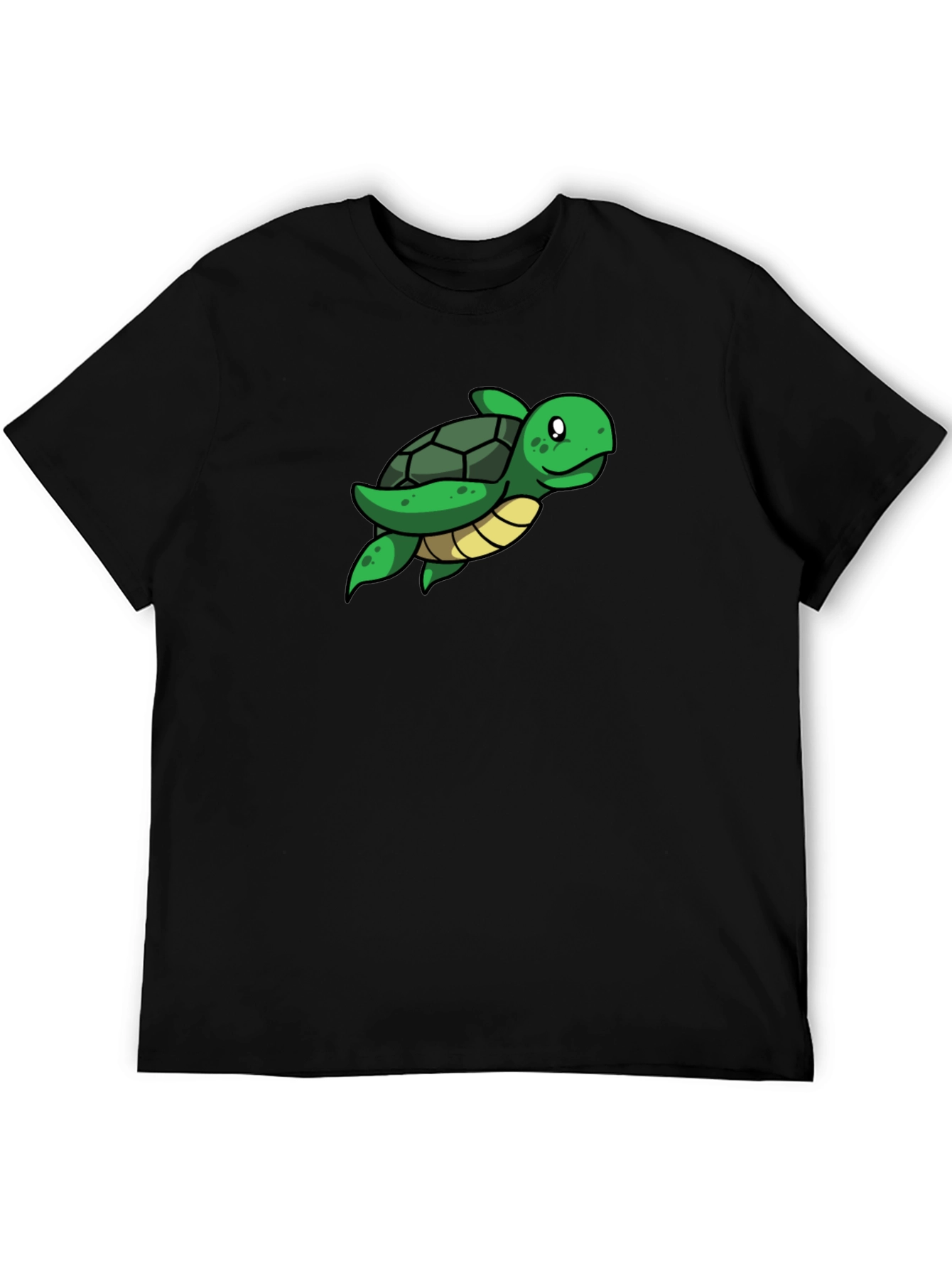 Cute Turtle Graphic Tee - Black Cotton T-Shirt
