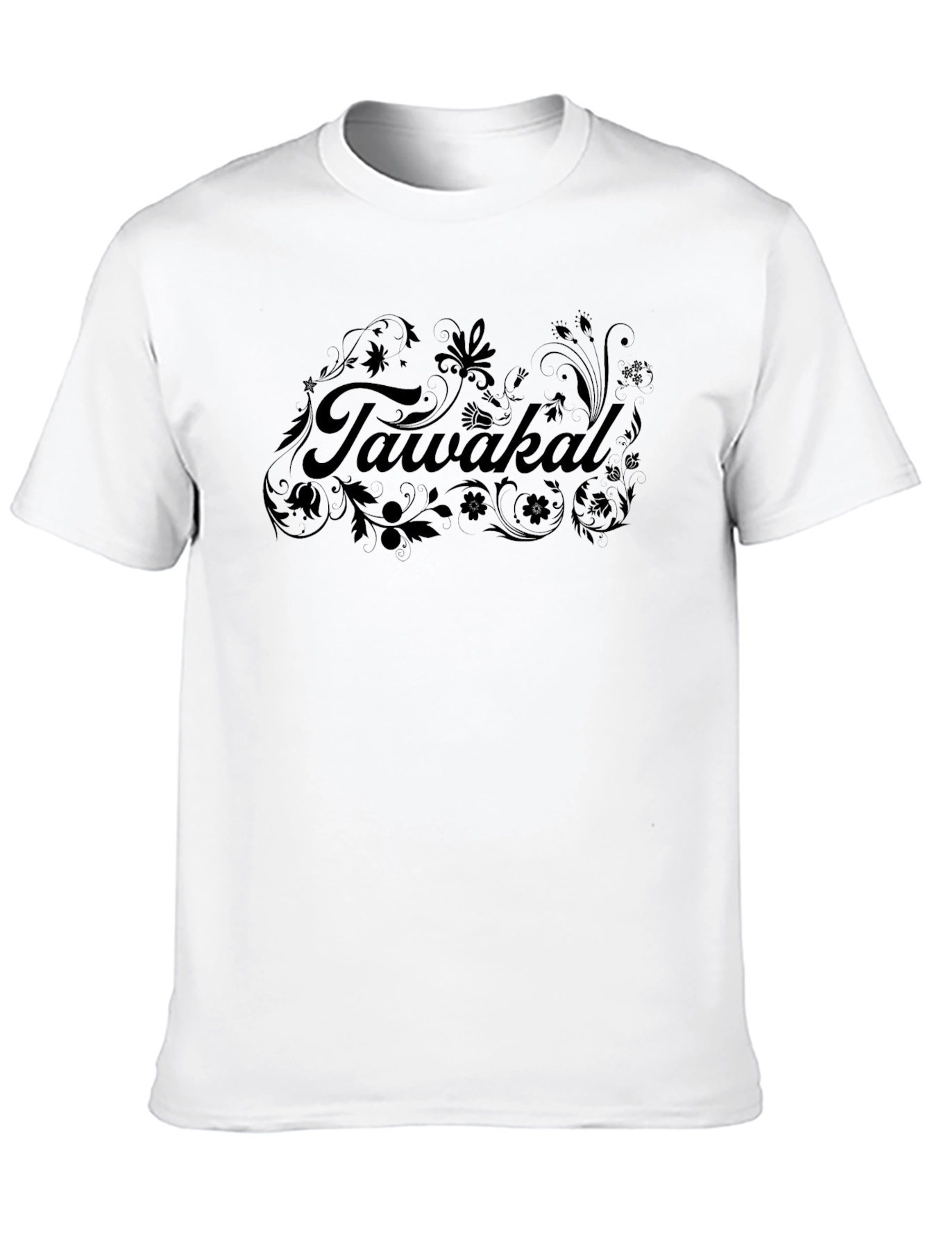 Mens Black Floral Tawakal Graphic T-Shirt
