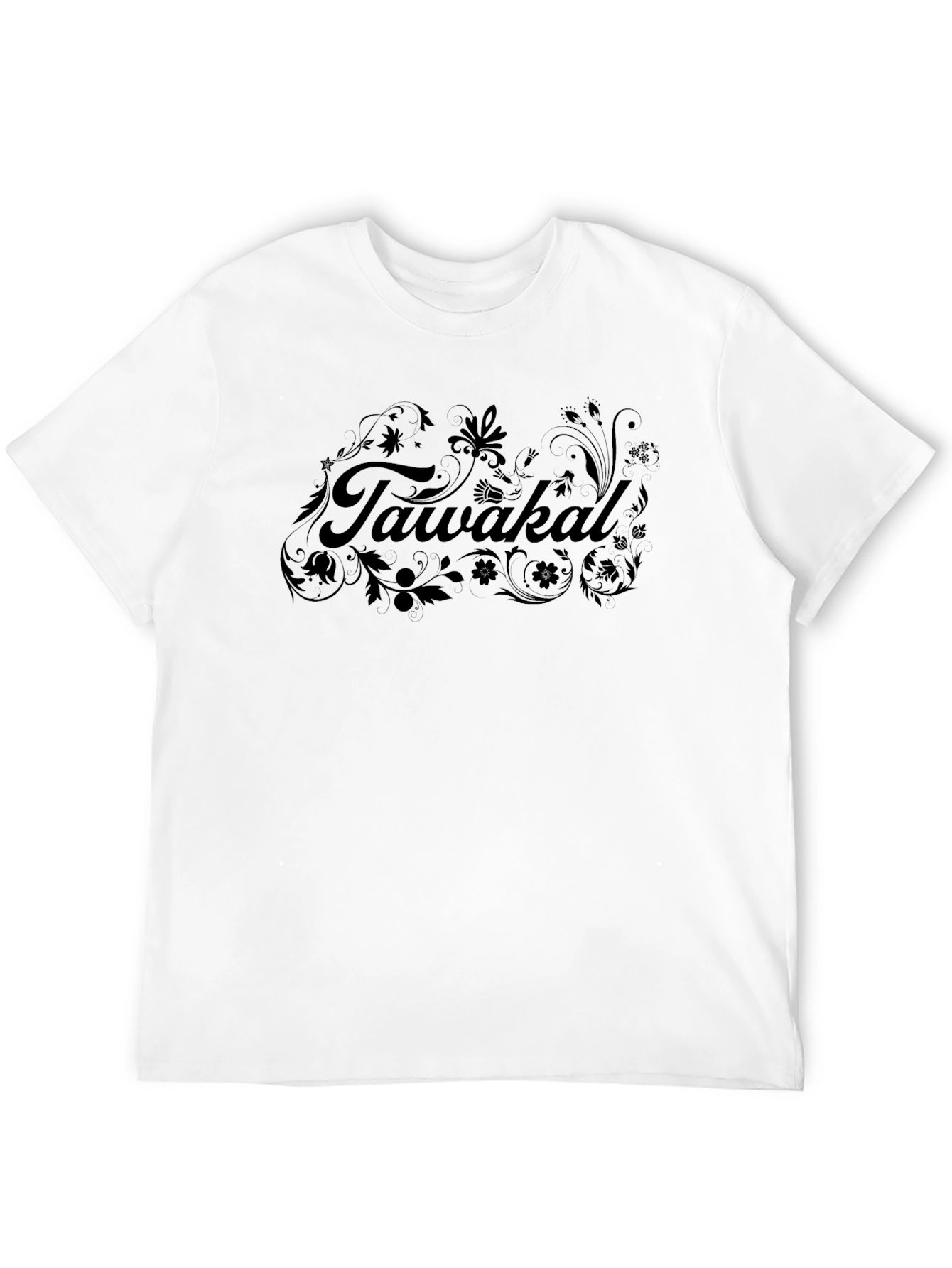 Mens Black Floral Tawakal Graphic T-Shirt