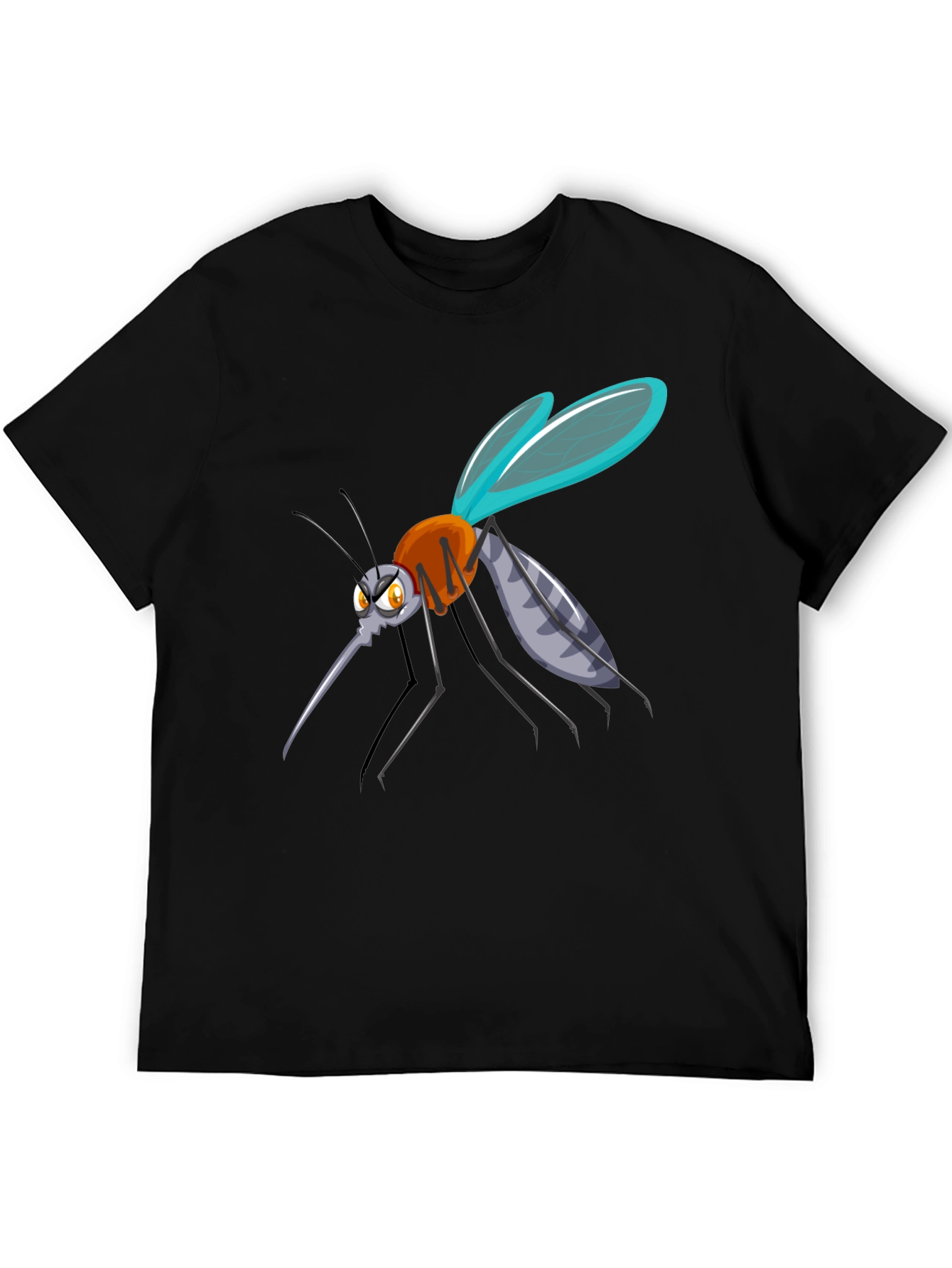 Cartoon Mosquito Graphic Tee - Black Cotton Blend