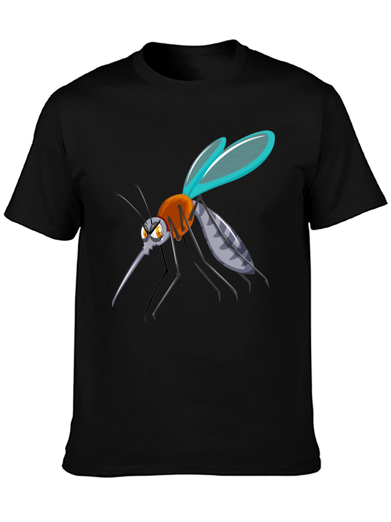 Cartoon Mosquito Graphic Tee - Black Cotton Blend
