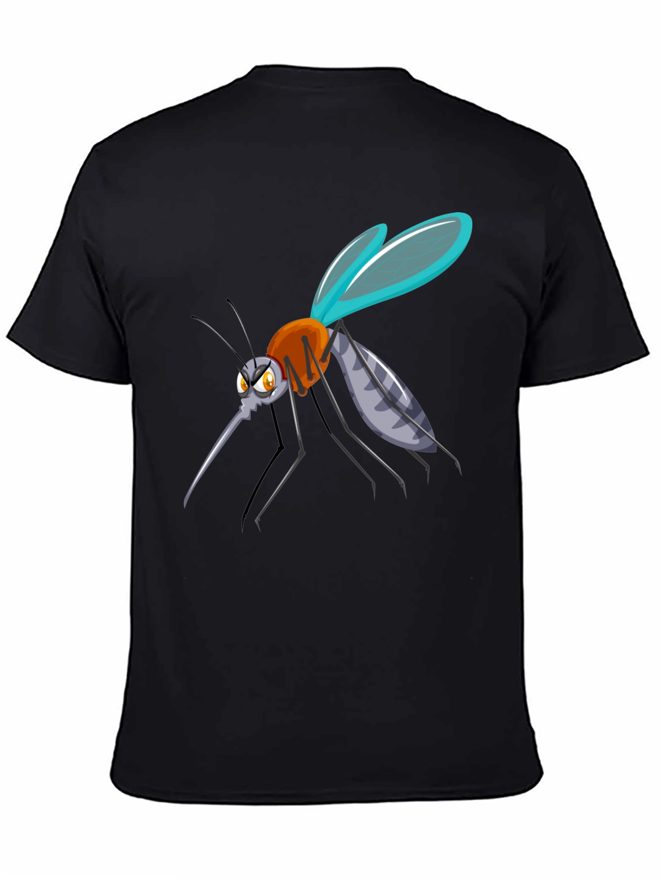 Cartoon Mosquito Graphic Tee - Black Cotton Blend