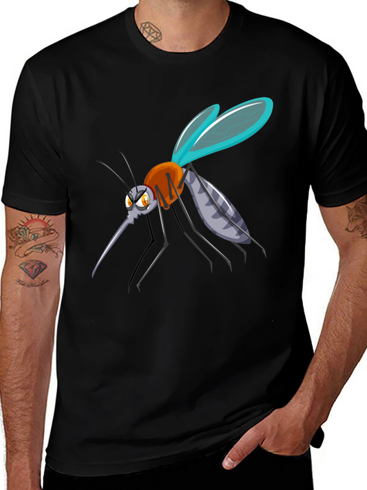 Cartoon Mosquito Graphic Tee - Black Cotton Blend
