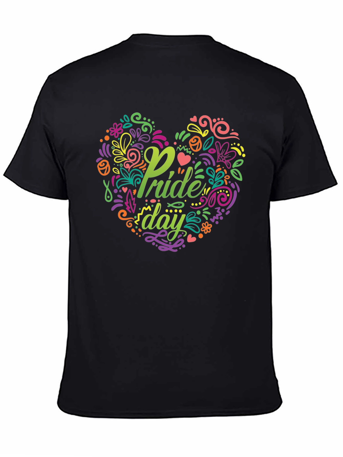 Pride Day Floral Heart Black T-Shirt