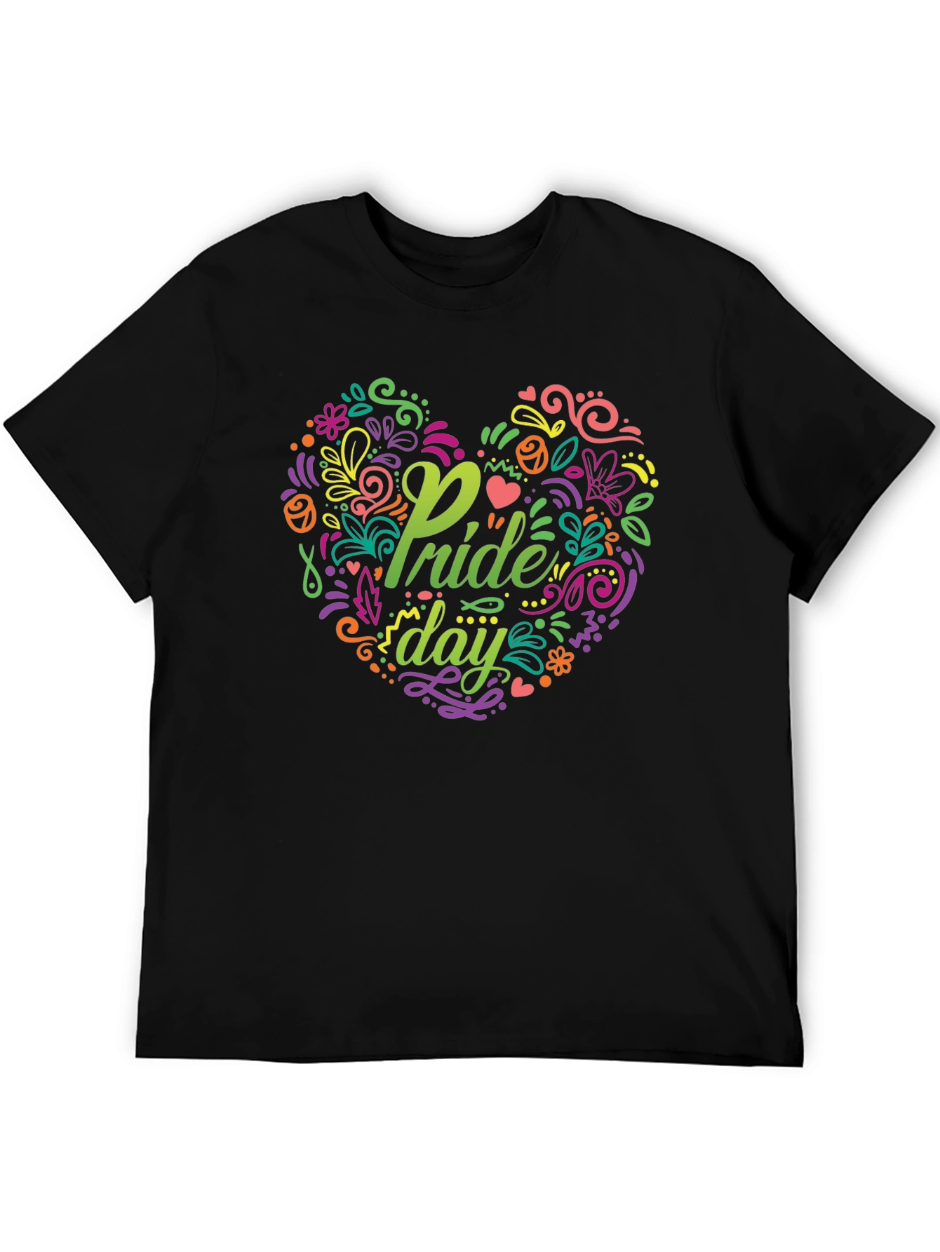 Pride Day Floral Heart Black T-Shirt