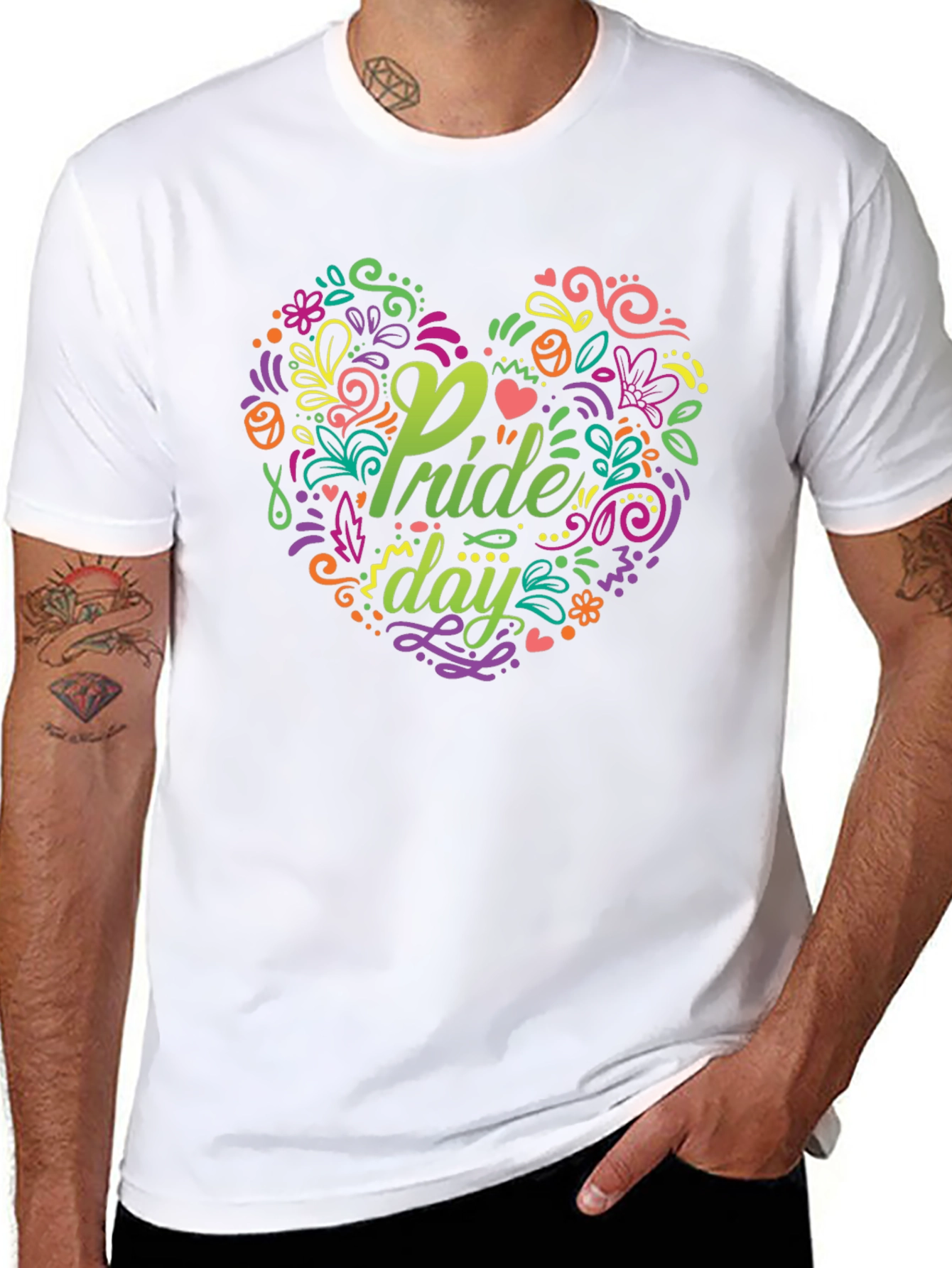 Pride Day Floral Heart Black T-Shirt