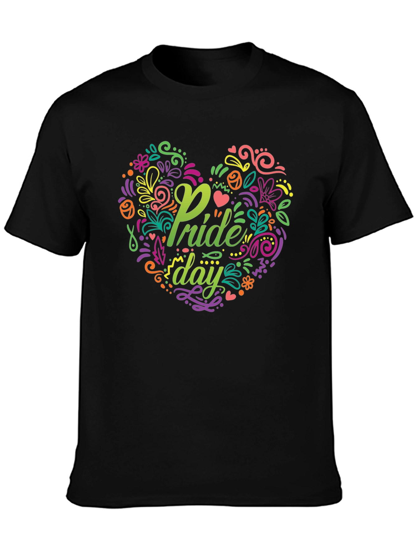 Pride Day Floral Heart Black T-Shirt