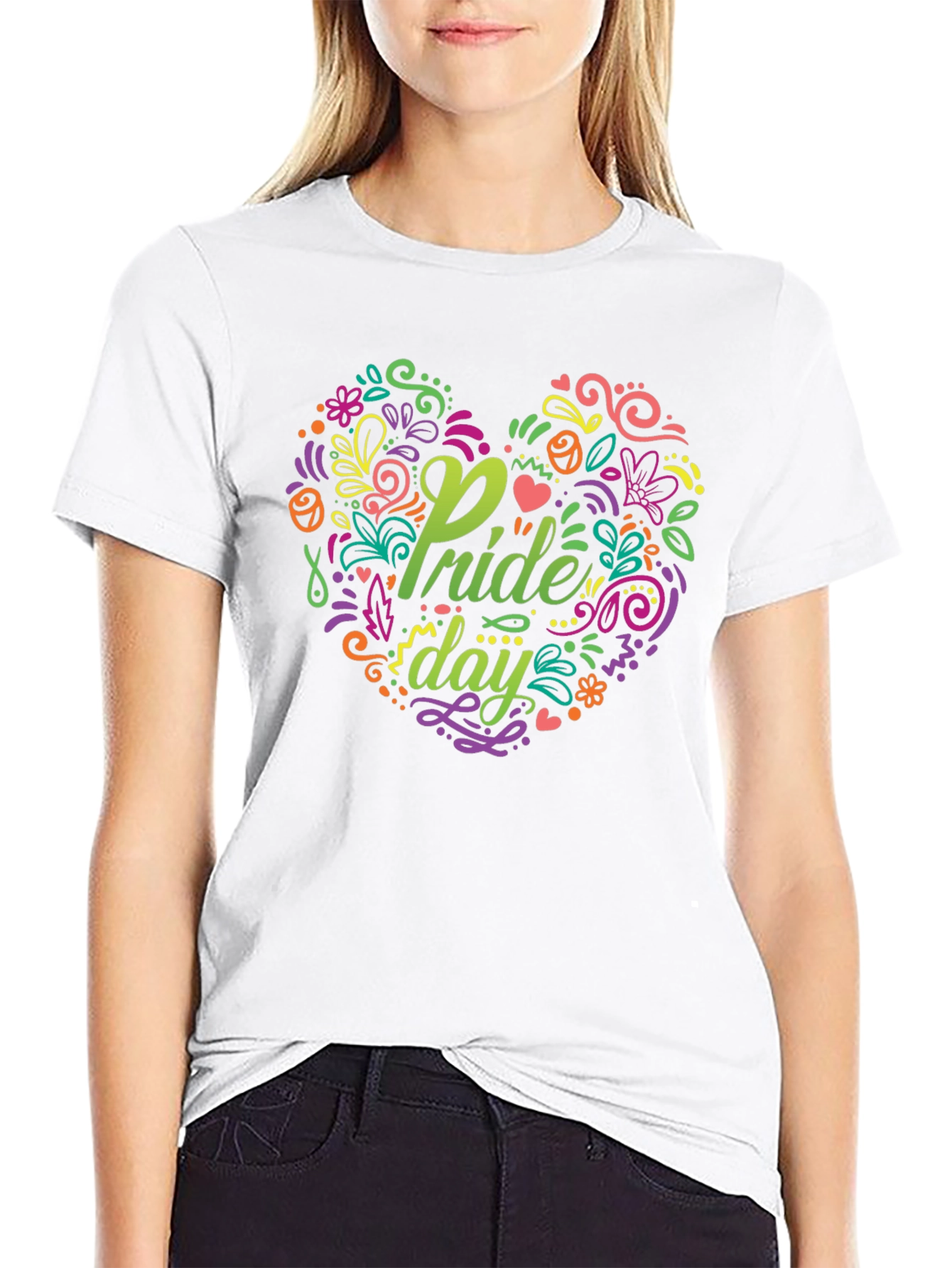 Pride Day Floral Heart Black T-Shirt