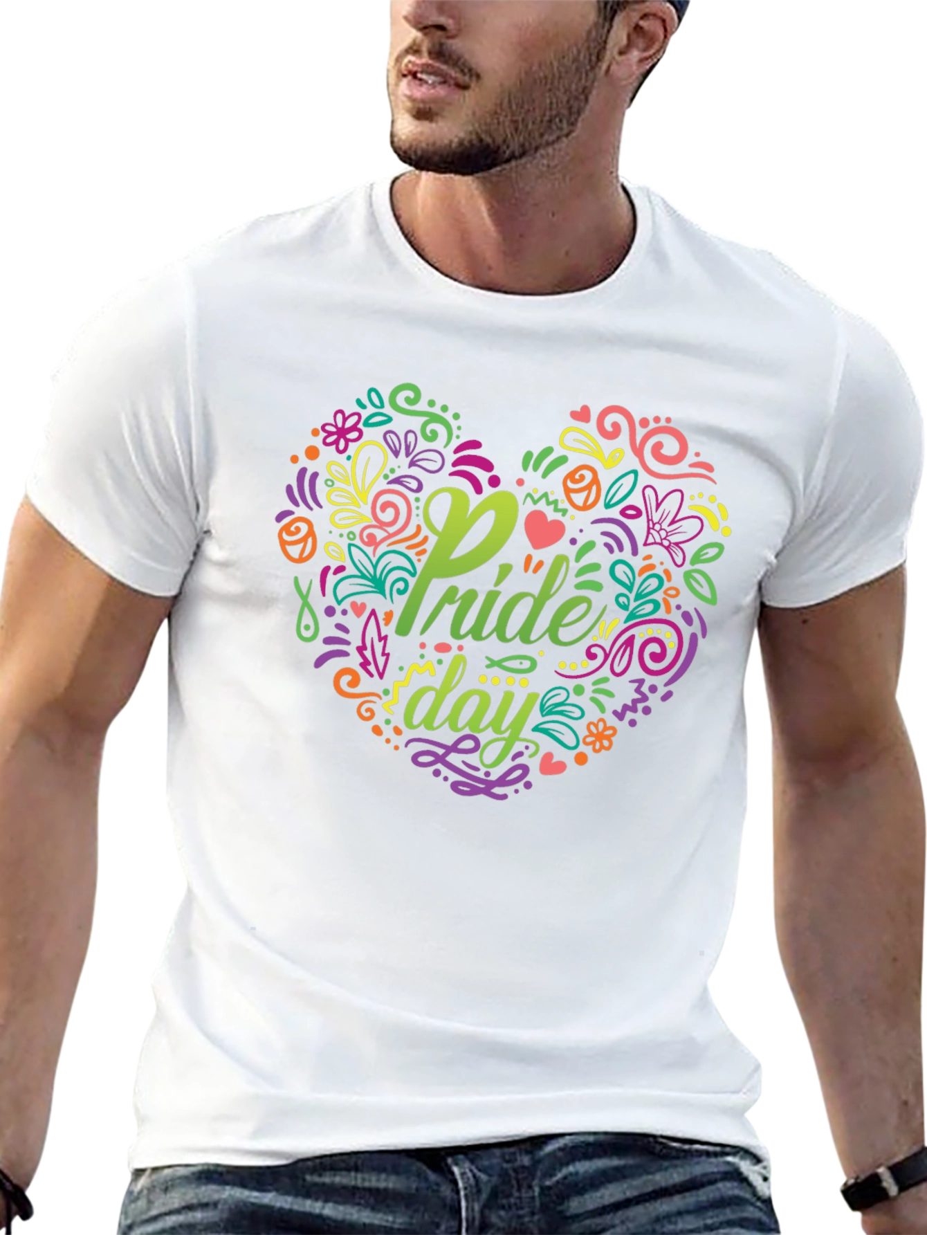 Pride Day Floral Heart Black T-Shirt