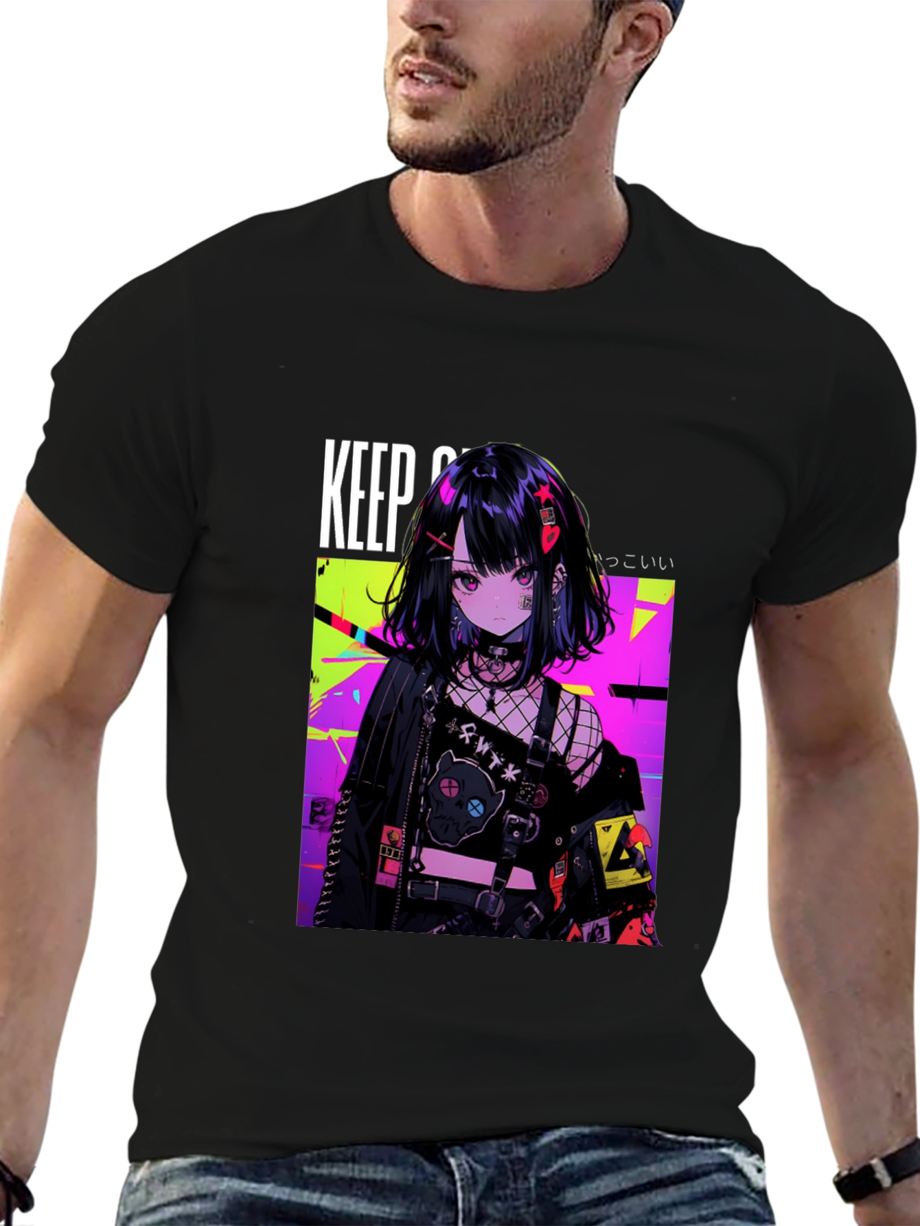 Anime Girl Graphic Black T-Shirt