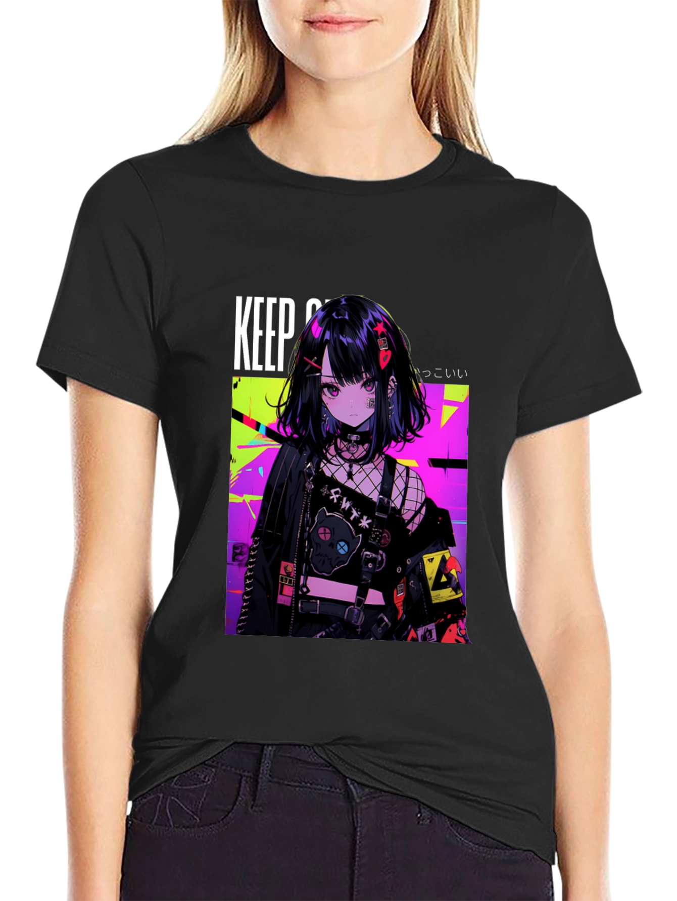 Anime Girl Graphic Black T-Shirt