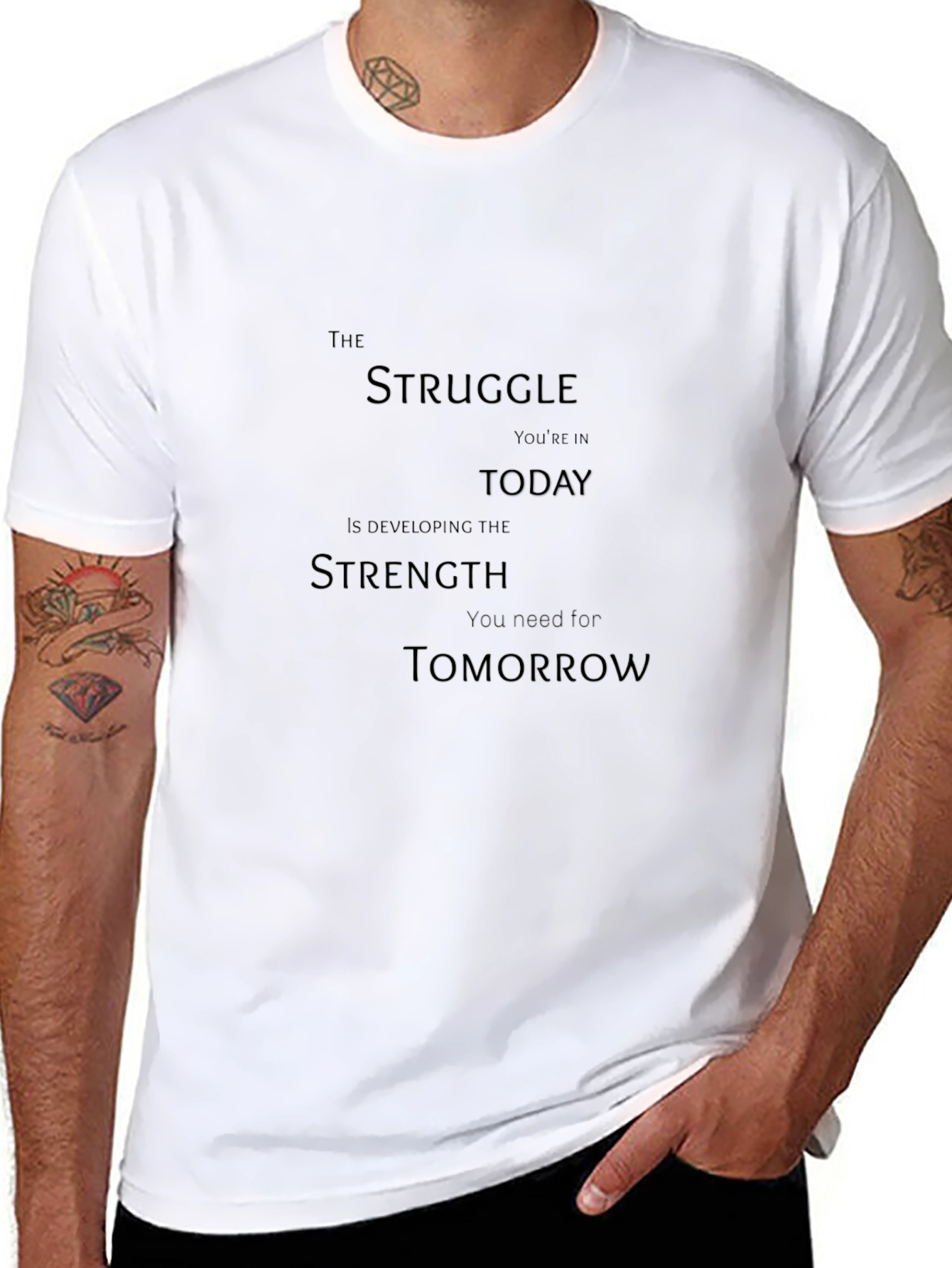 Motivational Quote Black T-Shirt - Struggle Strength Tomorrow